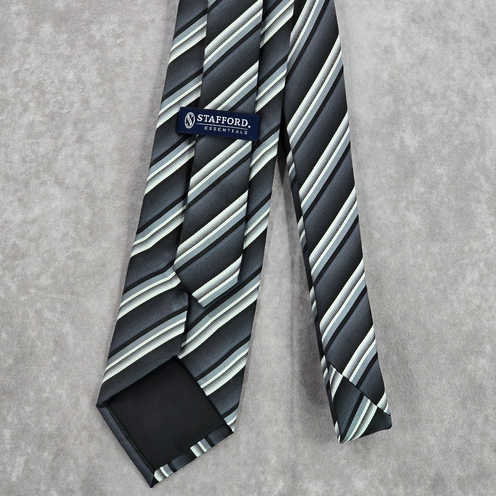 Stafford Stafford Essentials Black Gray Stripe Polyester Neck Tie Size 30 - 3 Thumbnail