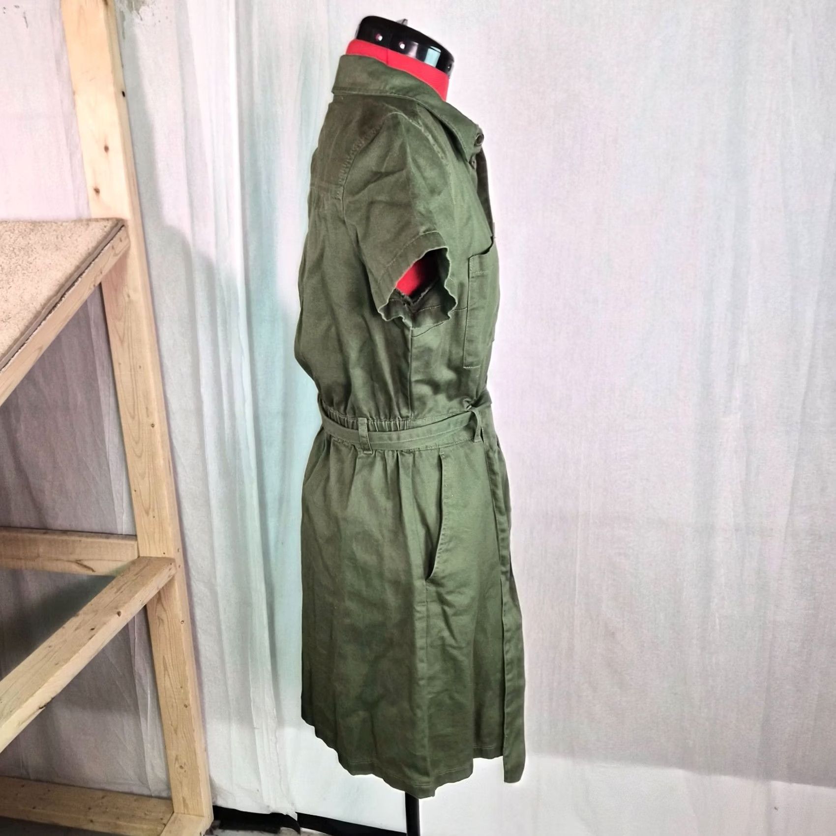 J.Crew J.Crew Button Front Canvas Dress Women Size 4 Green Utility Casual Safari G224 Size S / US 4 / IT 40 - 6 Thumbnail