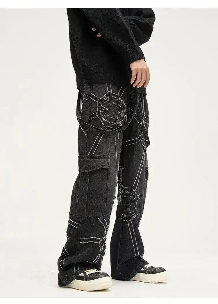 Japanese Brand Spider splicing baggy jeans pants hip hop loose straight Size US 32 / EU 48 - 2 Thumbnail