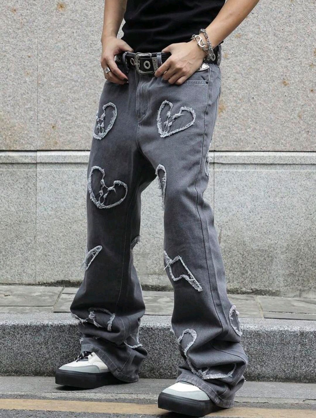 Japanese Brand × Jean Heart Frayed Design Pocket Straight Loose Casual Jeans Size US 37 - 4 Thumbnail