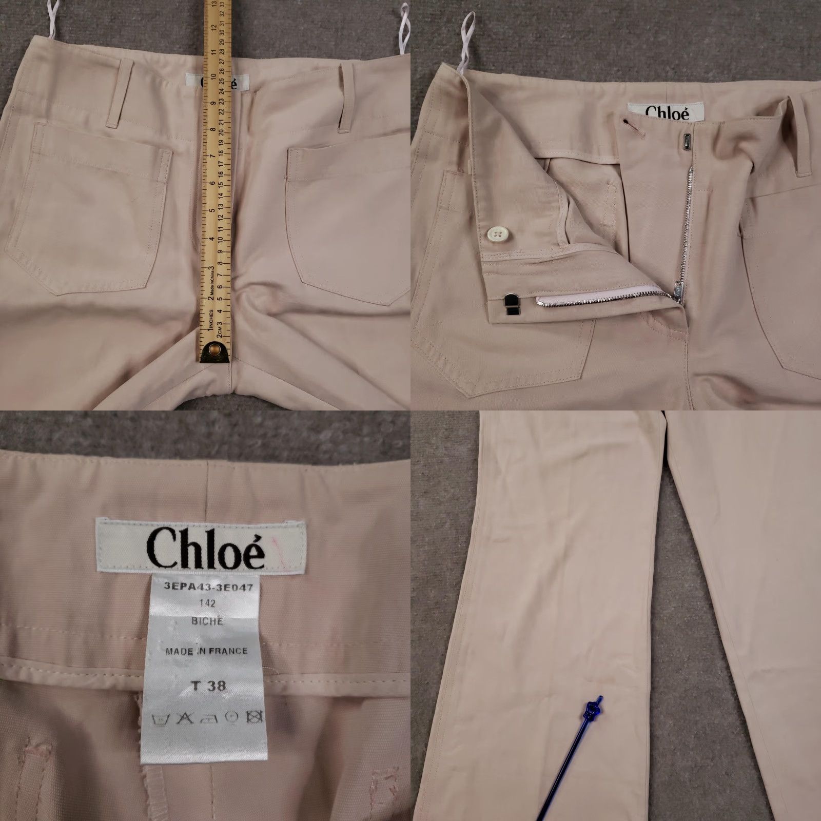 Vintage VINTAGE Chloé Pants Womens FR 38 Pants Beige Bootcut Zip Fly Pockets 30x31 Made in France Womens Size 26" / US 2 / IT 38 - 8 Thumbnail
