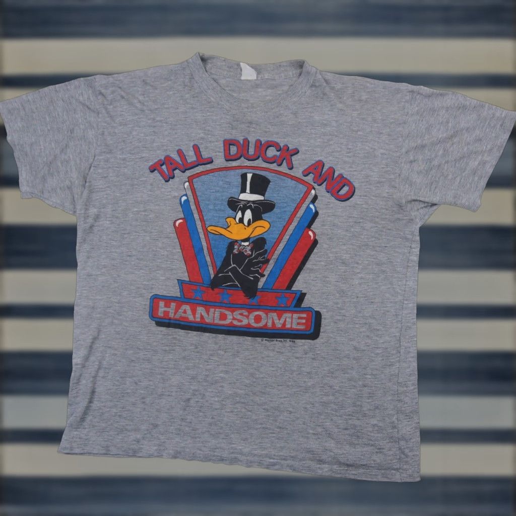 Vintage VINTAGE 80s Looney Tunes Daffy Duck "Tall, Duck, and Handsome" Graphic T Shirt Mens Large Gray Size US L / EU 52-54 / 3 - 1 Thumbnail