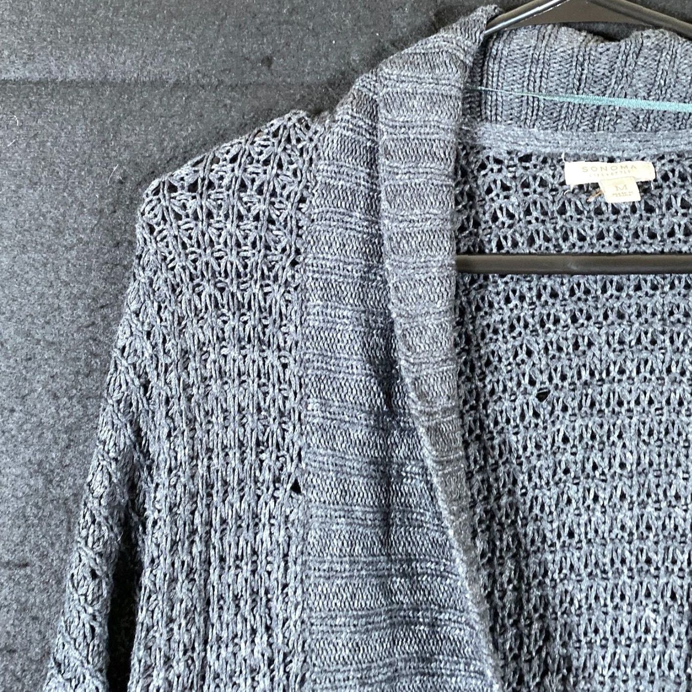 Vintage SONOMA Cardigan Sweater M Gray Open-Knit Cotton Blend Short Sleeve Fall Winter Casual Workwear Womens Size M / US 6-8 / IT 42-44 - 4 Thumbnail