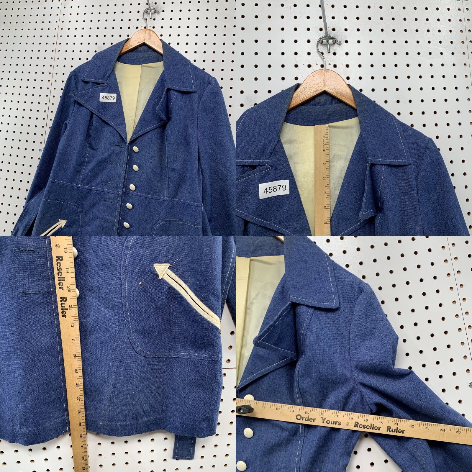 Denime VINTAGE Denim Trench Coat Womens M Belted 70s MOD Disco USA Blue Shirt Coat Mens? Size M / US 6-8 / IT 42-44 - 8 Thumbnail