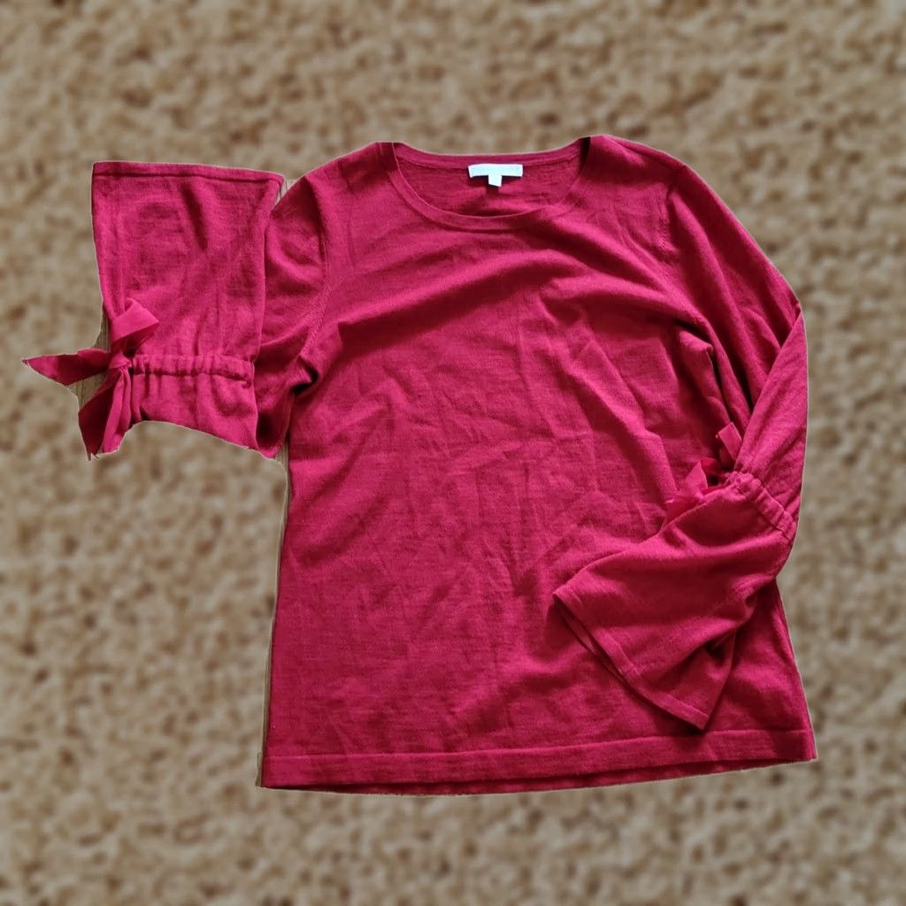 Talbots RSVP By Talbots Sweater Womens Medium Red Merino Wool Bell Sleeve With Tie Top Size M / US 6-8 / IT 42-44 - 1 Thumbnail