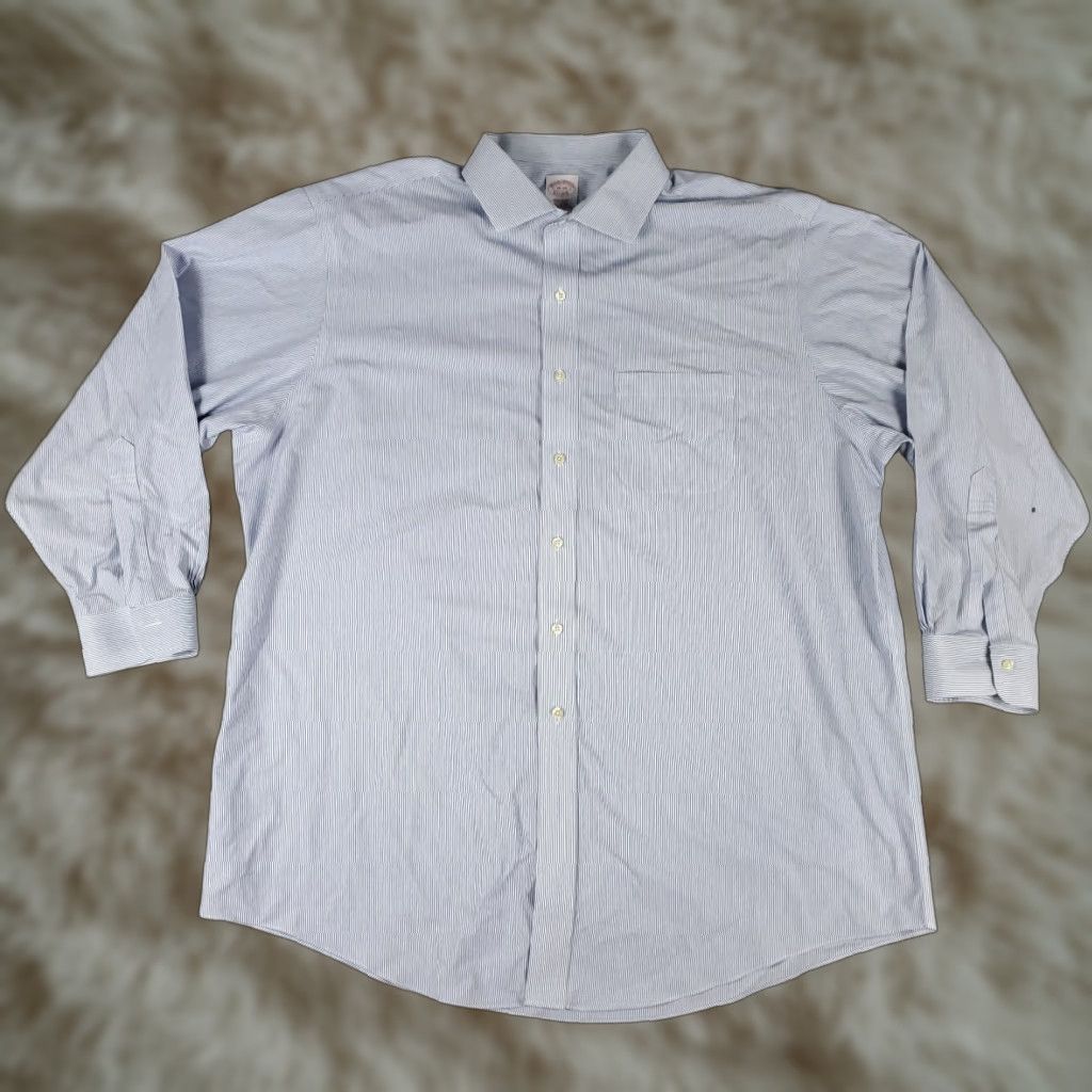 Brooks Brothers VINTAGE Brooks Brothers Dress Shirt Mens Size 18 Blue Striped Business Casual Classic Modern Size 48R - 1 Thumbnail