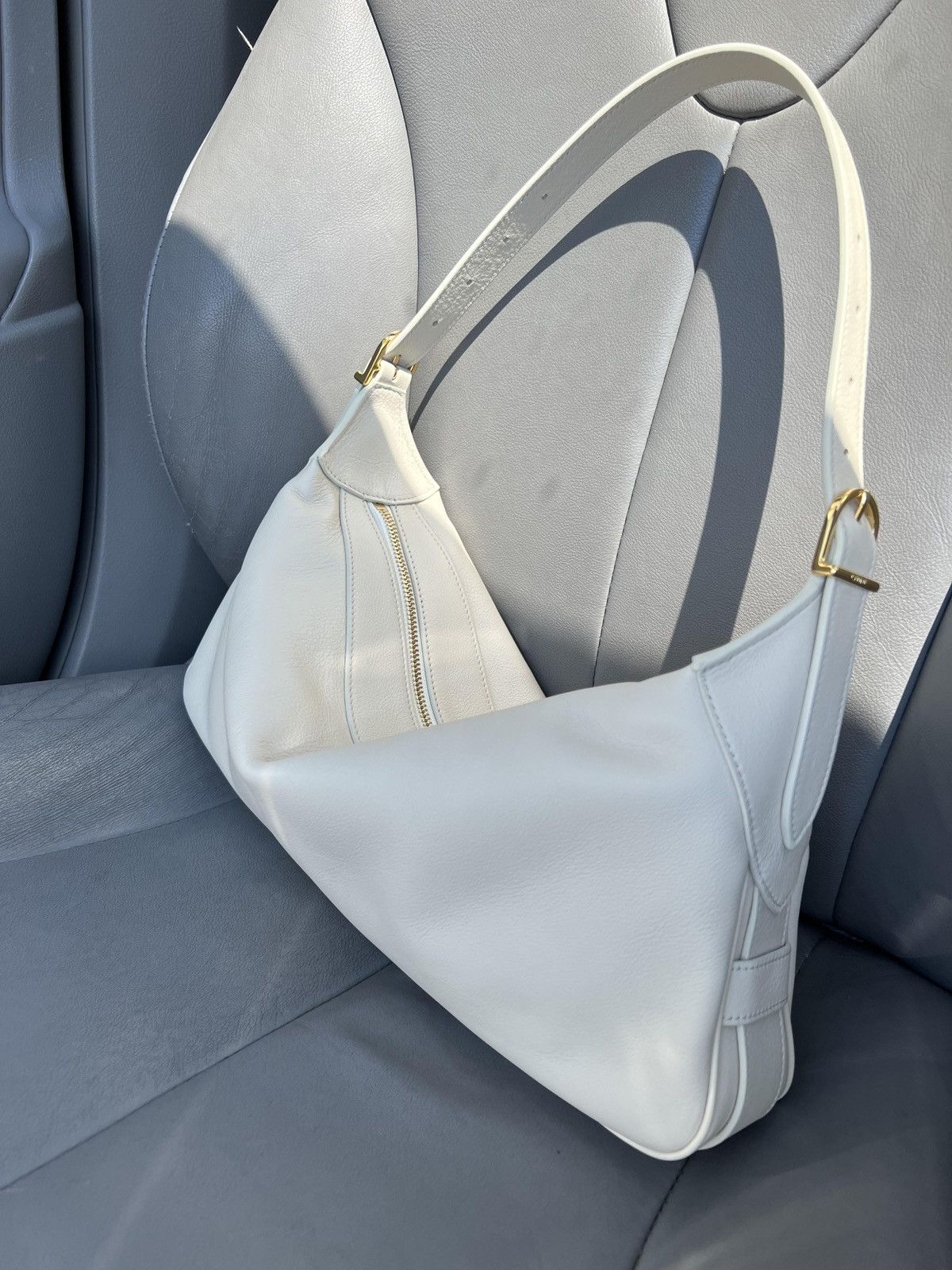 Celine Celine Small Romy Bag White Calfskin Leather Gold HW Size ONE SIZE - 1 Thumbnail