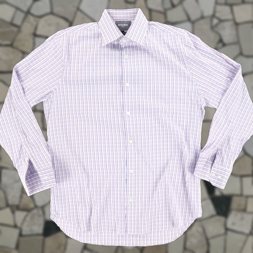 Bonobos Bonobos Shirt Nylon Stretch Cotton Blend Gingham Long Sleeve Button Up Purple Men's L Size US L / EU 52-54 / 3 - 1 Thumbnail