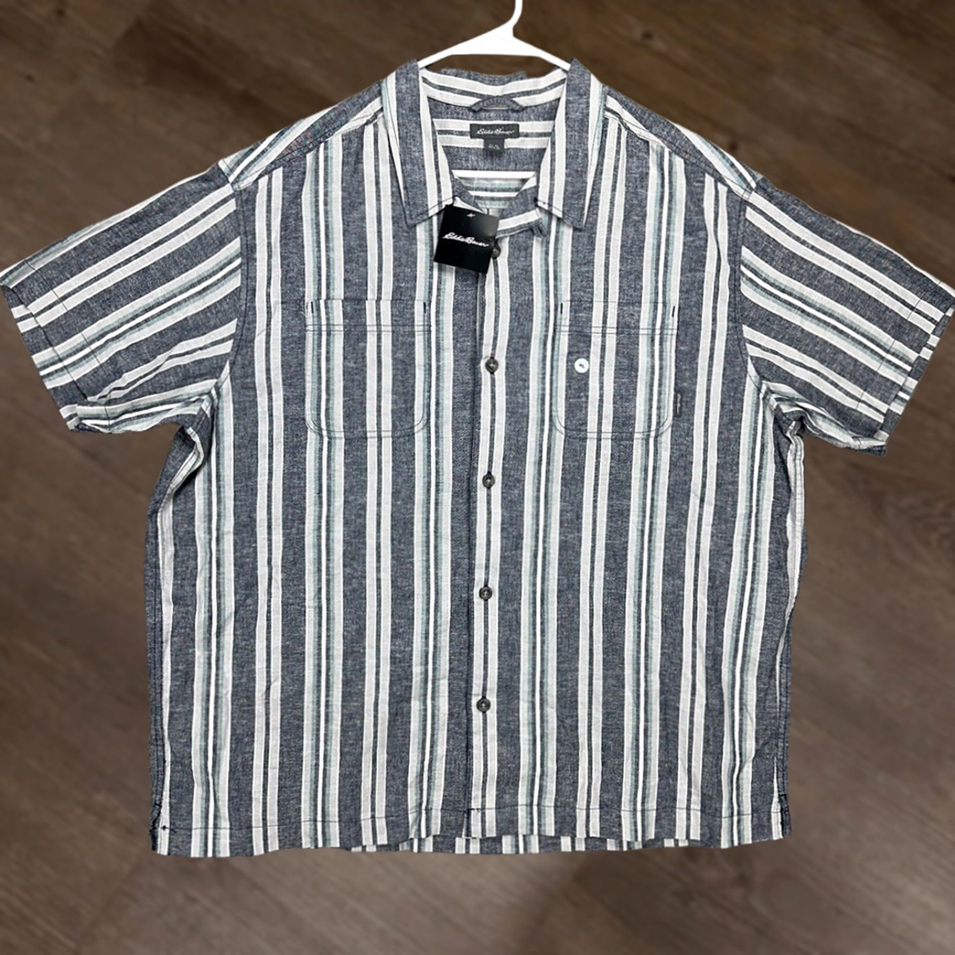 Eddie Bauer Eddie Bauer Button Up Shirt Mens XL Gray Blue Stripe Hemp Blend Short Sleeve NEW Size US XL / EU 56 / 4 - 1 Thumbnail