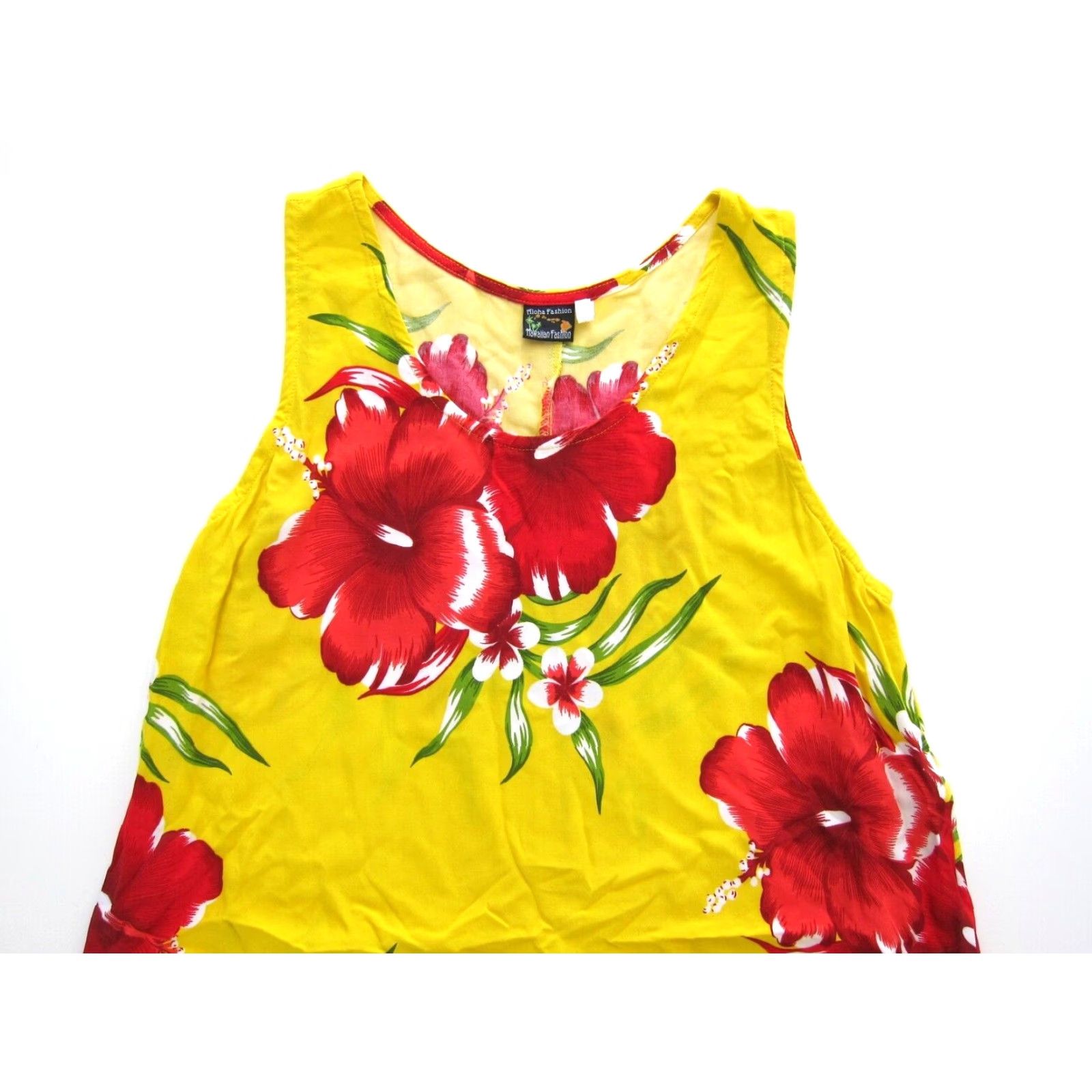 ALOHAS VTG Aloha Fashion Hawaiian Floral Sleeveless Tank Dress Large Yellow Red Green Size L / US 10 / IT 46 - 3 Thumbnail