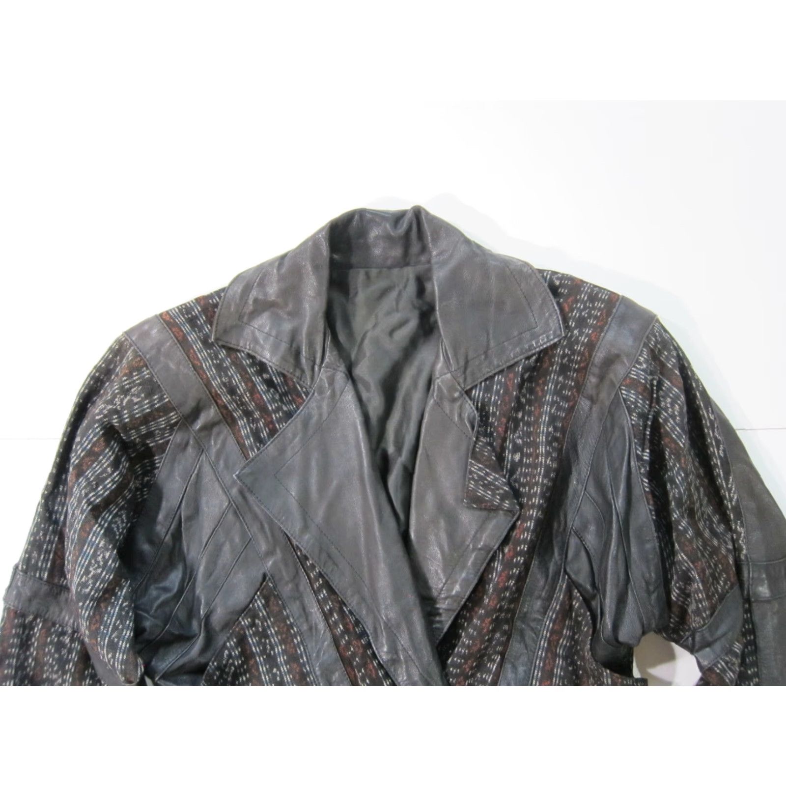 Vintage VINTAGE World Arts Santa Fe Black Leather Cotton Textile Moto Jacket Women S-M Size M / US 6-8 / IT 42-44 - 4 Thumbnail