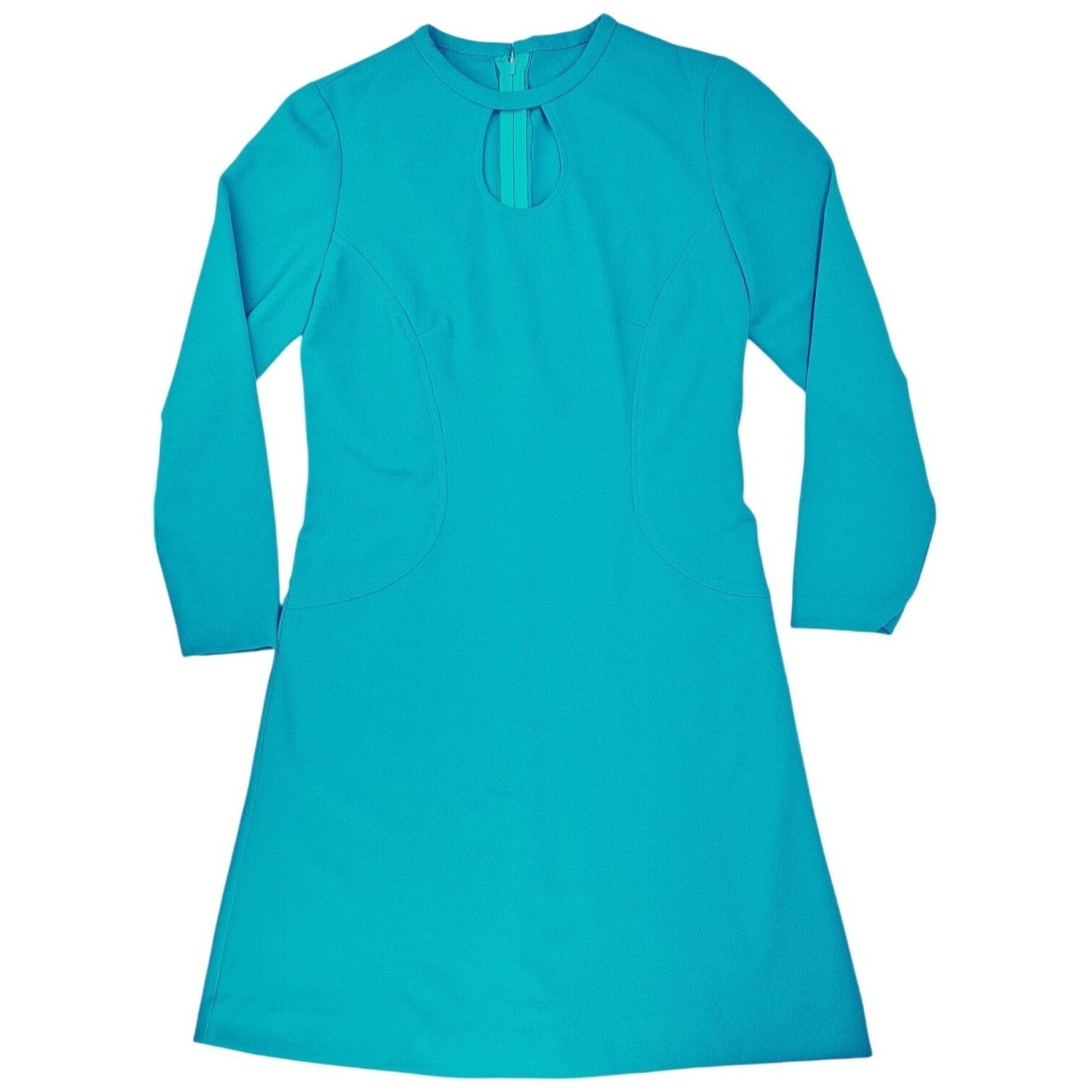 Handmade Vintage Handmade Turquoise Long-Sleeve A-Line Dress Keyhole Size M / US 6-8 / IT 42-44 - 1 Thumbnail