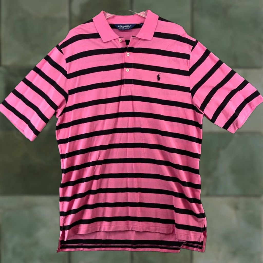 Polo Ralph Lauren Polo Golf Ralph Lauren Mens Polo Shirt Large Pink Striped Pima Cotton Easy Care Regular Fit Casual Golf Size US L / EU 52-54 / 3 - 1 Thumbnail