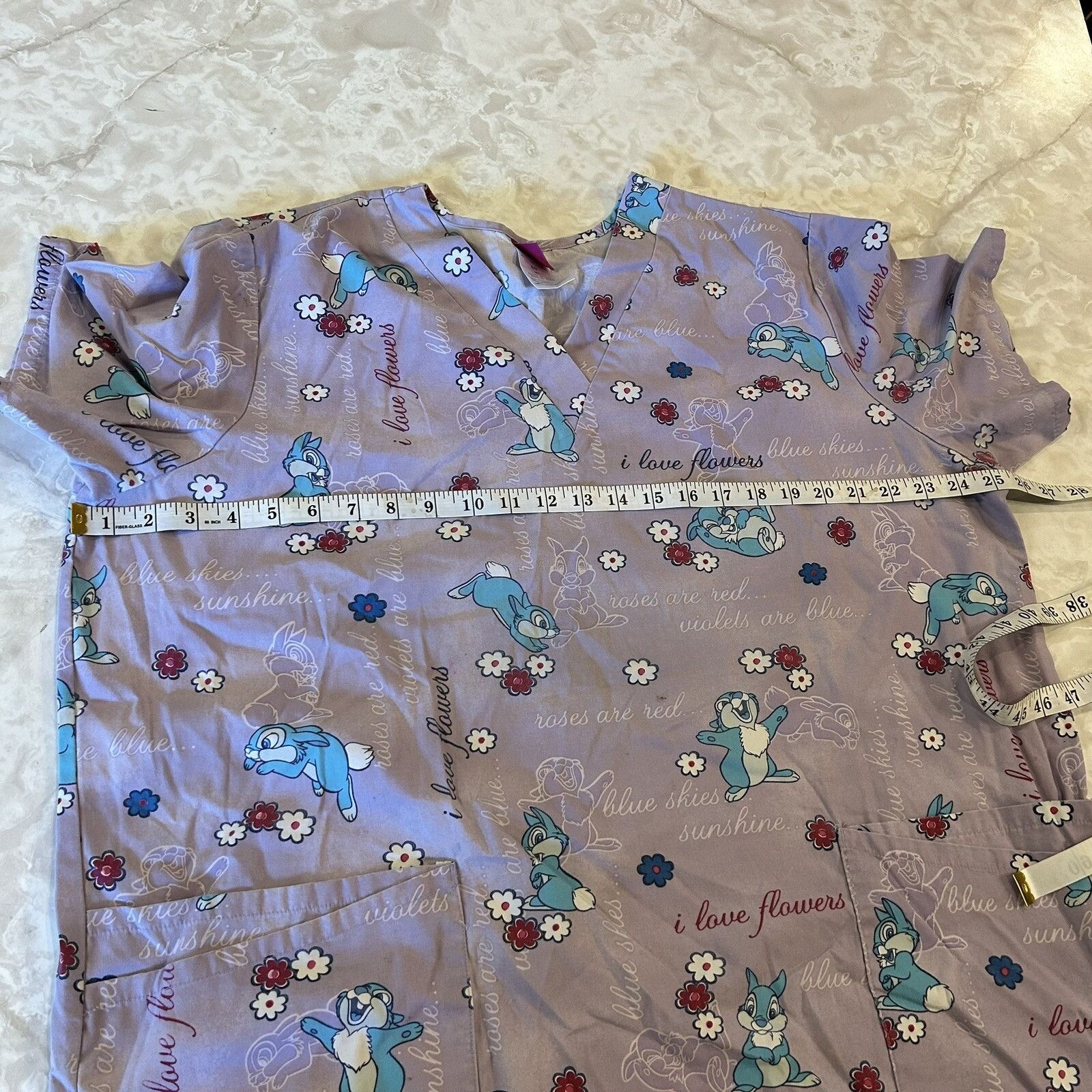 Disney Women's XL Disney Thumper Bunny Scrub Top Purple Turquoise " Size XL / US 12-14 / IT 48-50 - 3 Thumbnail