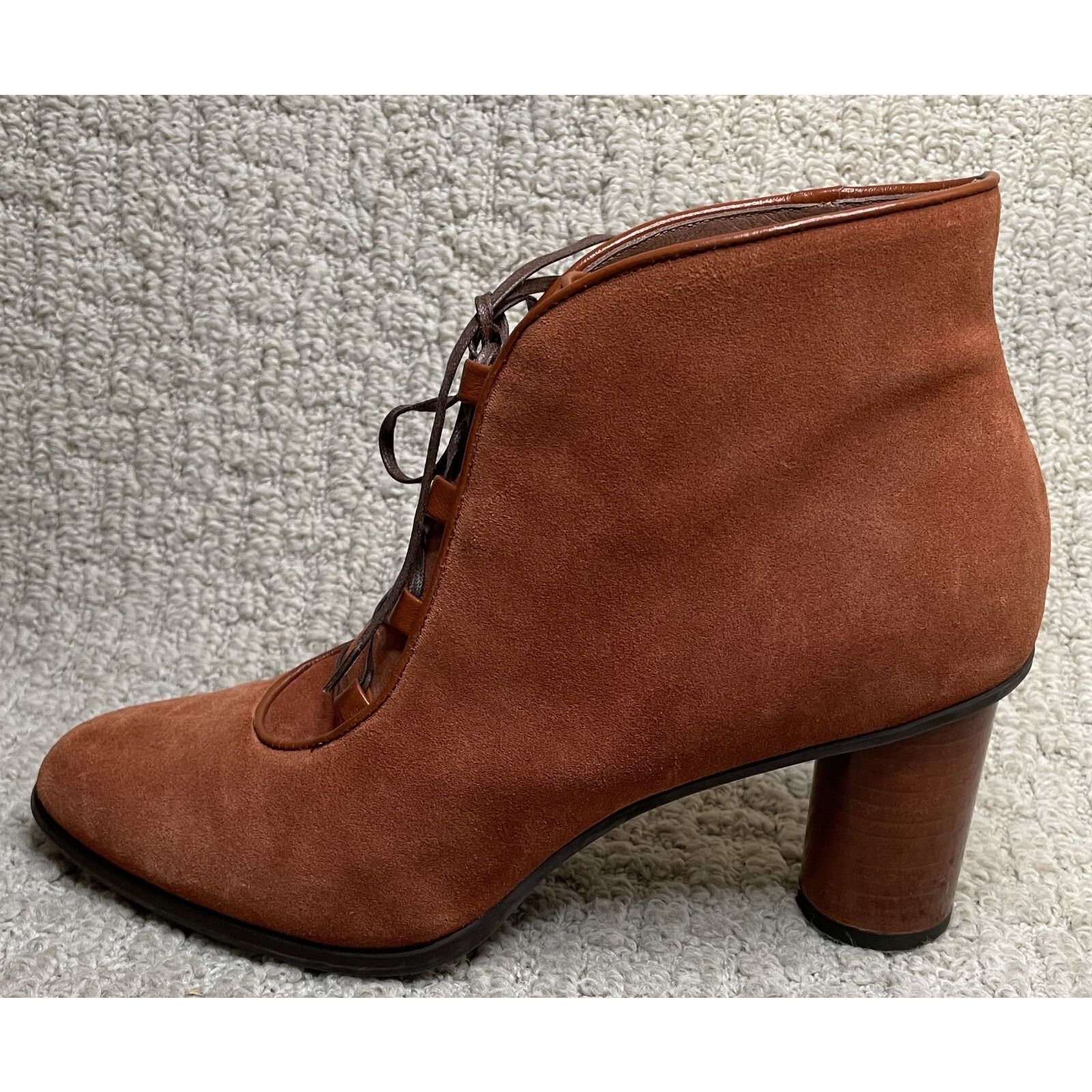 Max Mara Max Mara Rust Suede Boots 40 9.5 10 Round Heels Lace Up Size US 9.5 / IT 39.5 - 3 Thumbnail