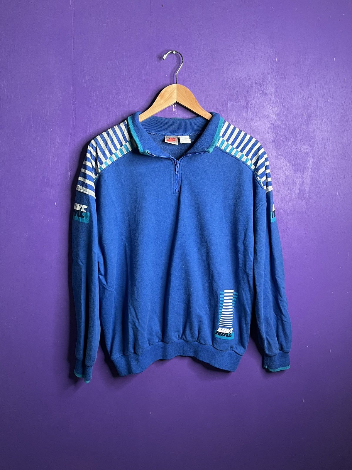 Nike × Vintage Vintage 90s Nike sleeve logos quarter zip crewneck Size US L / EU 52-54 / 3 - 1 Thumbnail