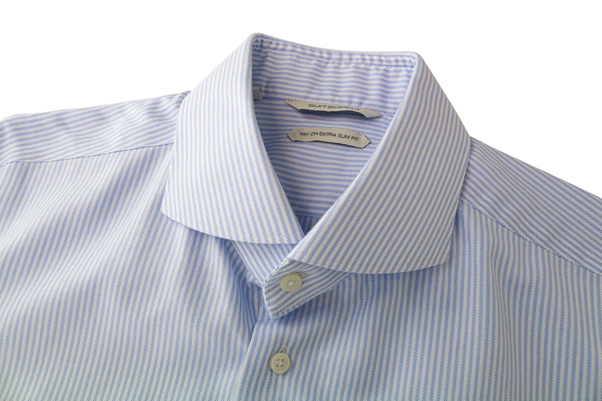 Suitsupply 41L/16L Extra Slim Blue Cotton Stripe Shirt 79183 Size 42L - 9 Thumbnail
