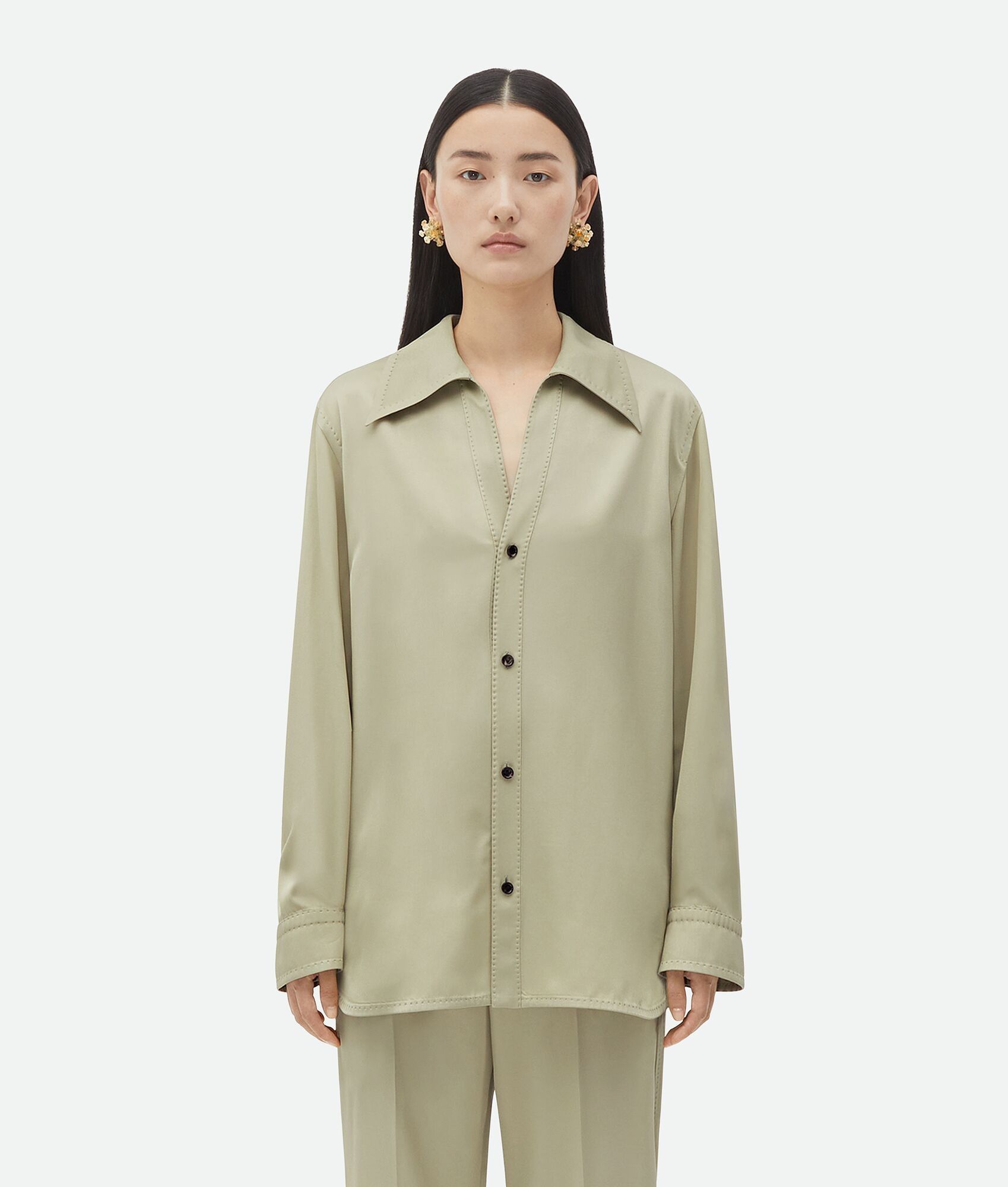Bottega Veneta o1n1vont0625 Viscose Twill Shirt in Stone Size M / US 6-8 / IT 42-44 - 4 Thumbnail