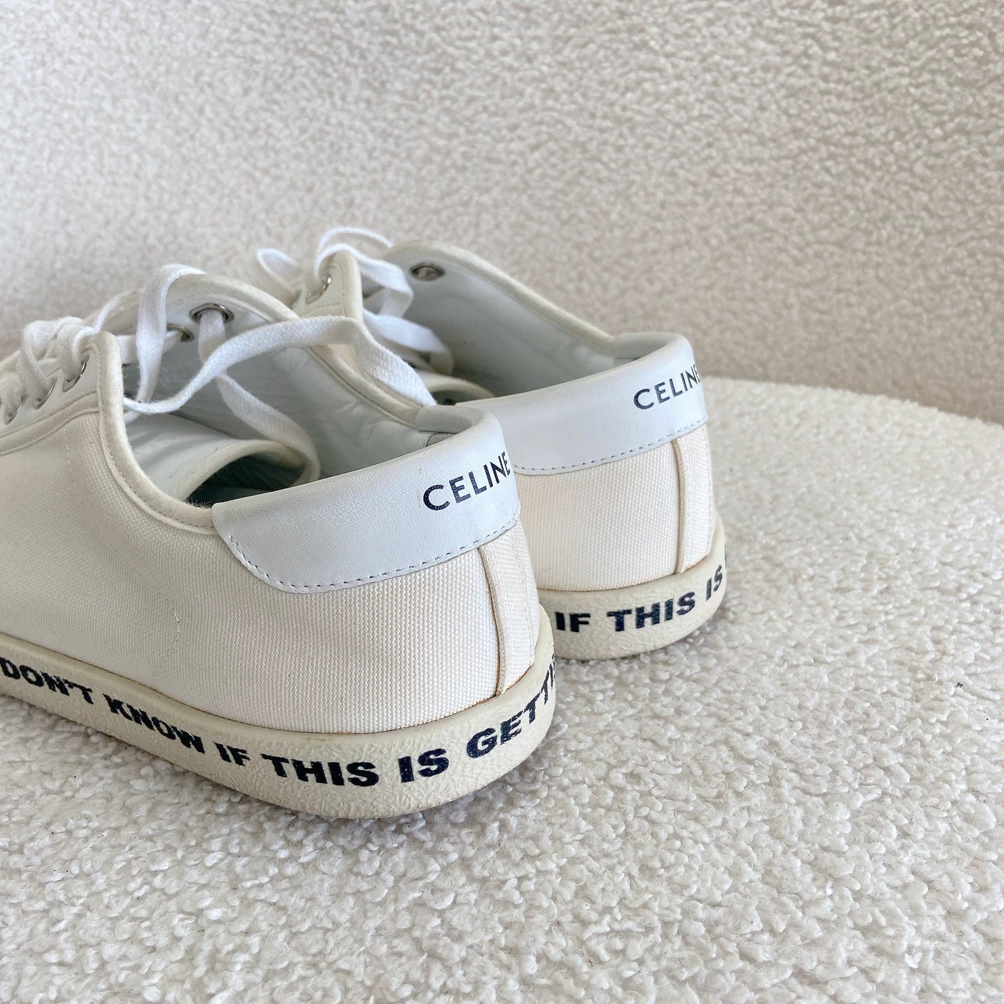 Celine Celine White Lettered Canvas Sneakers Size 39 Size US 8.5 / IT 38.5 - 7 Thumbnail