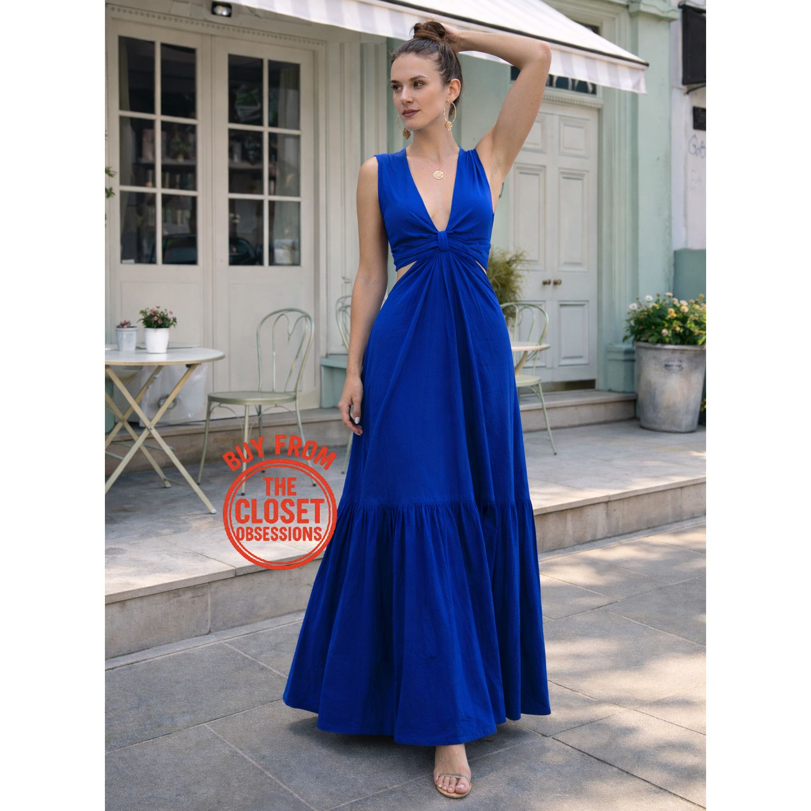 Mango MANGO Blue Sleeveless V-Neck Maxi Dress NWT Size M / US 6-8 / IT 42-44 - 5 Thumbnail