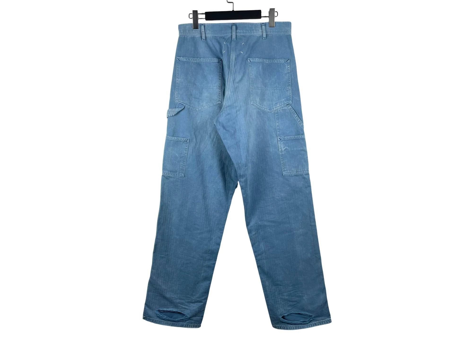 Maison Margiela Maison Margiela Blue Washed Distressed Relax Chino Size US 30 / EU 46 - 2 Thumbnail