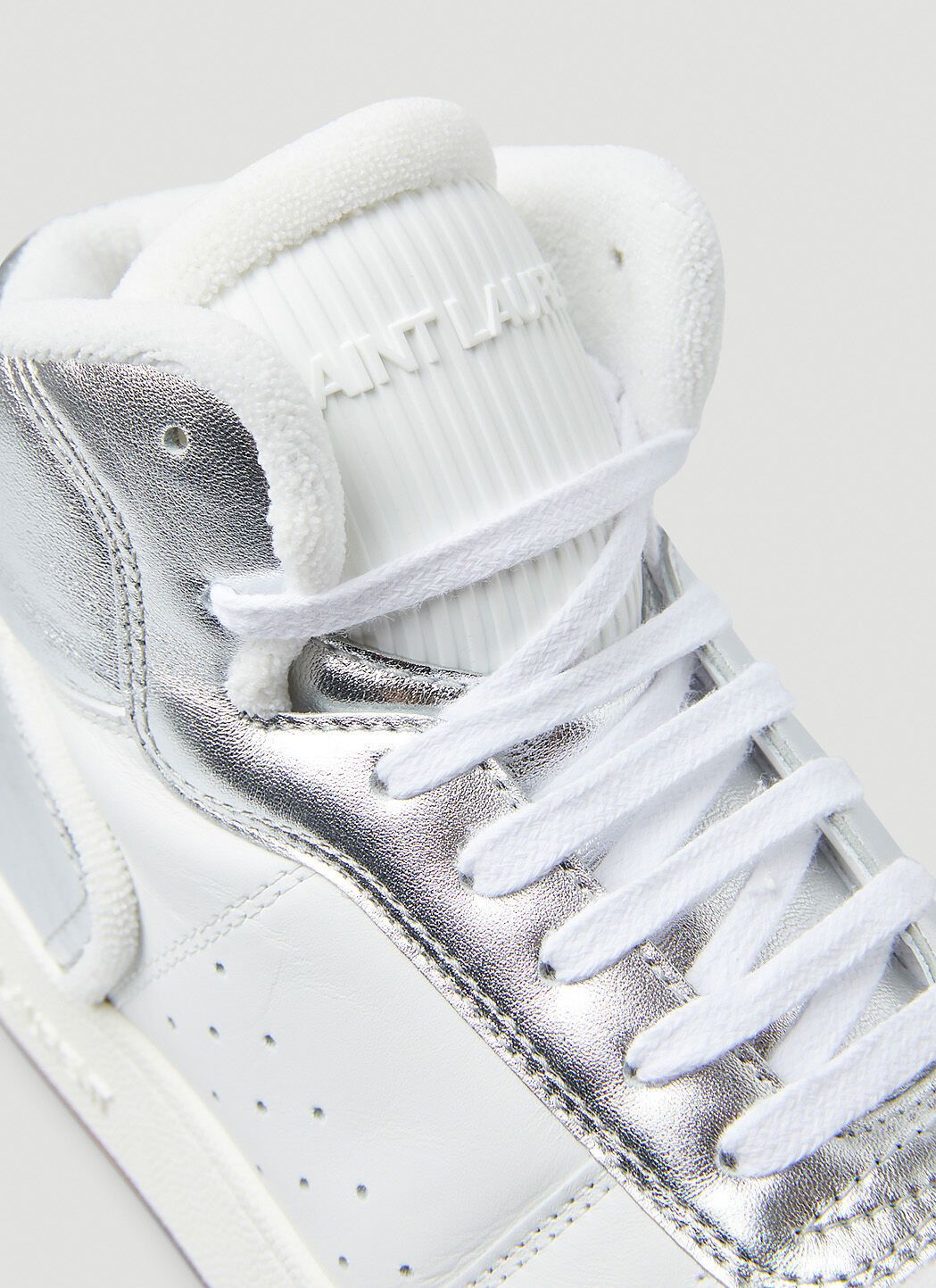 Saint Laurent Paris o1b1hav110824 SL/80 Hi-Top Sneakers in White/Silver Size US 8 / IT 38 - 5 Thumbnail
