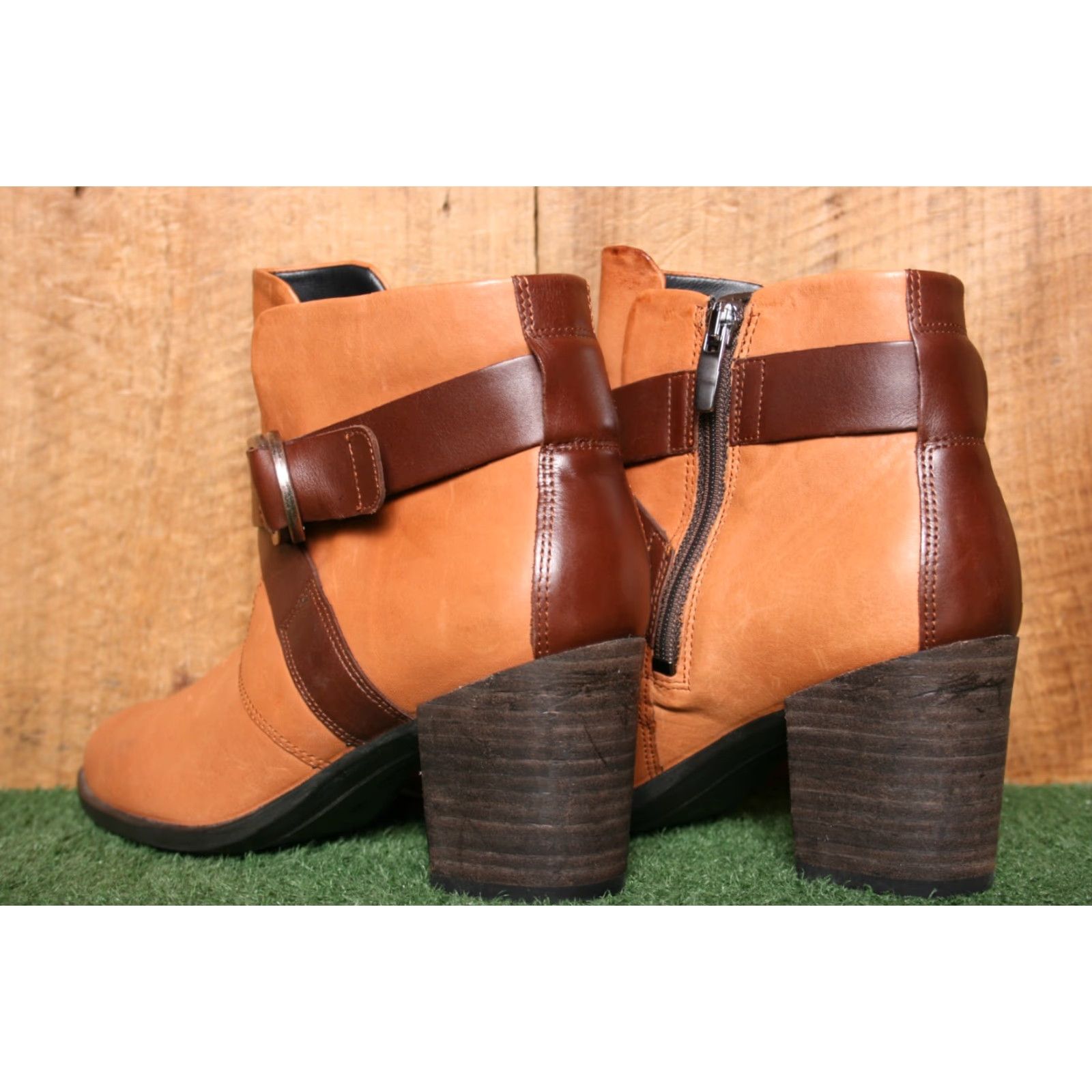 Ecco ECCO Shape 55 Cognac Brown Leather Ankle Boots w/2.75" Heels EUR 38 US 7-7.5 Womens Bootie Leather Zip Block Heel Mid Shaft Ankle Shoe Color Brown Size US 6 / IT 36 - 3 Thumbnail