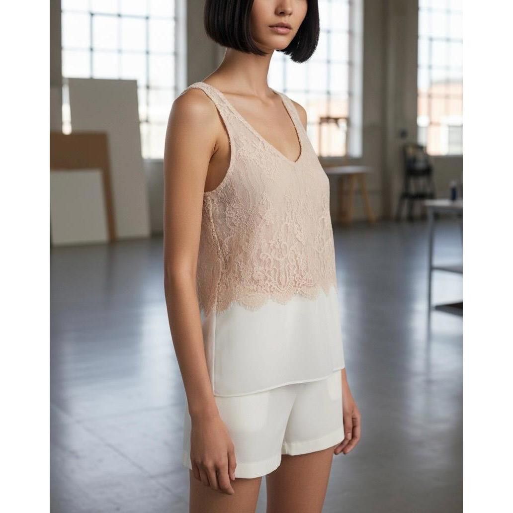 Cop Copine The Cop Copine Neutral Lace Layered Top Size ONE SIZE - 2 Thumbnail