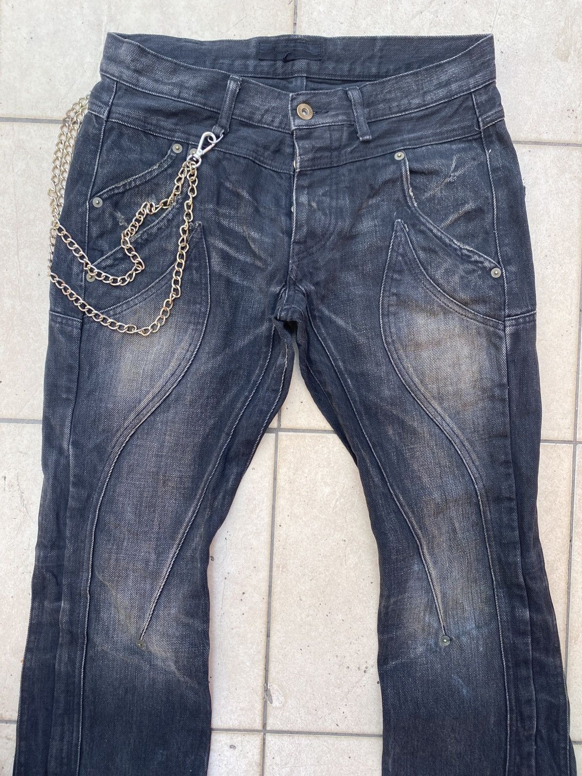 JACKROSE Jackrose Rare Design Distressed Pinned Flare Denim Size US 30 / EU 46 - 7 Thumbnail