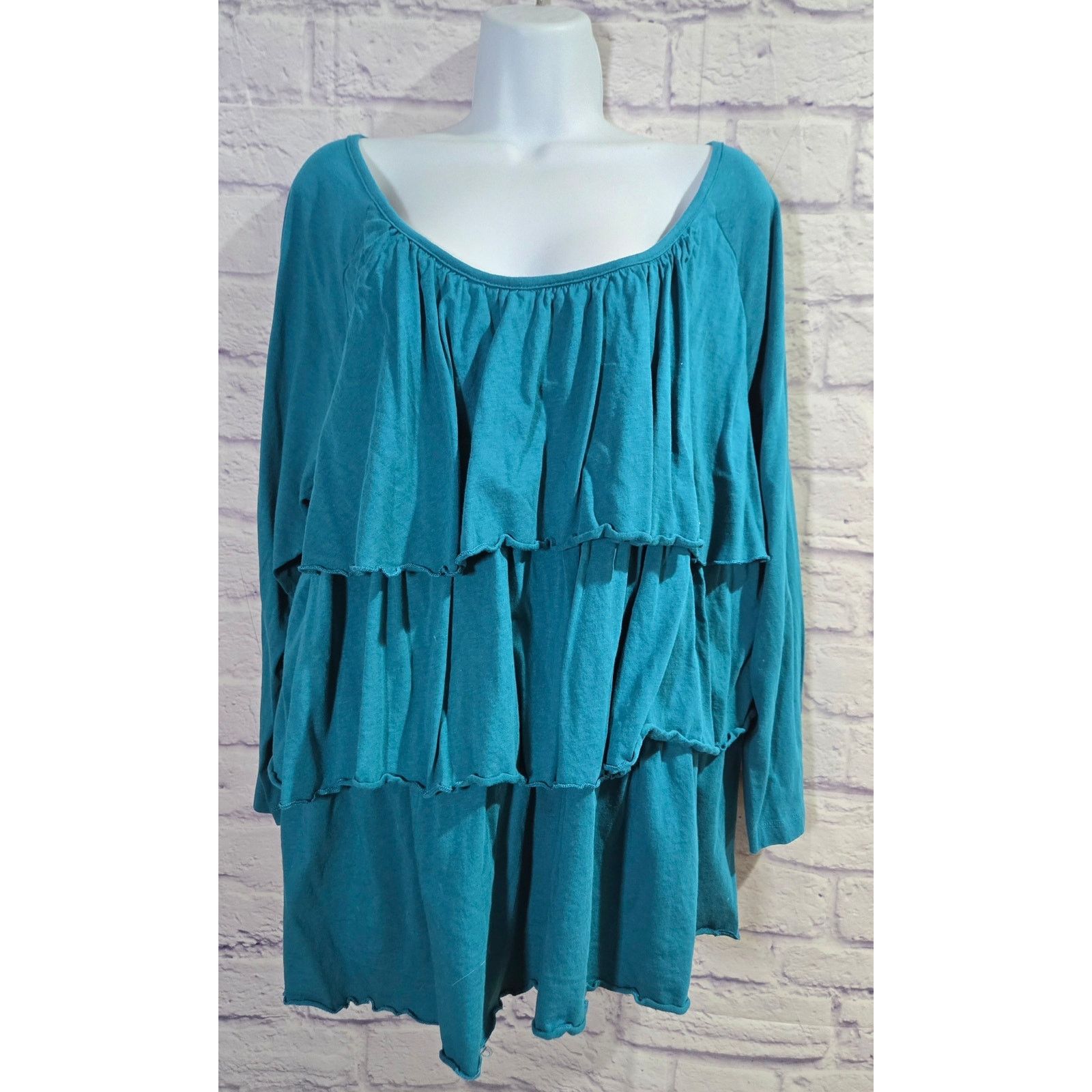 Other Roaman's Blue Teal Ruffled Layers Top 1X Plus Scoop Neck Size XXL / US 16-18 / IT 52-54 - 1 Thumbnail