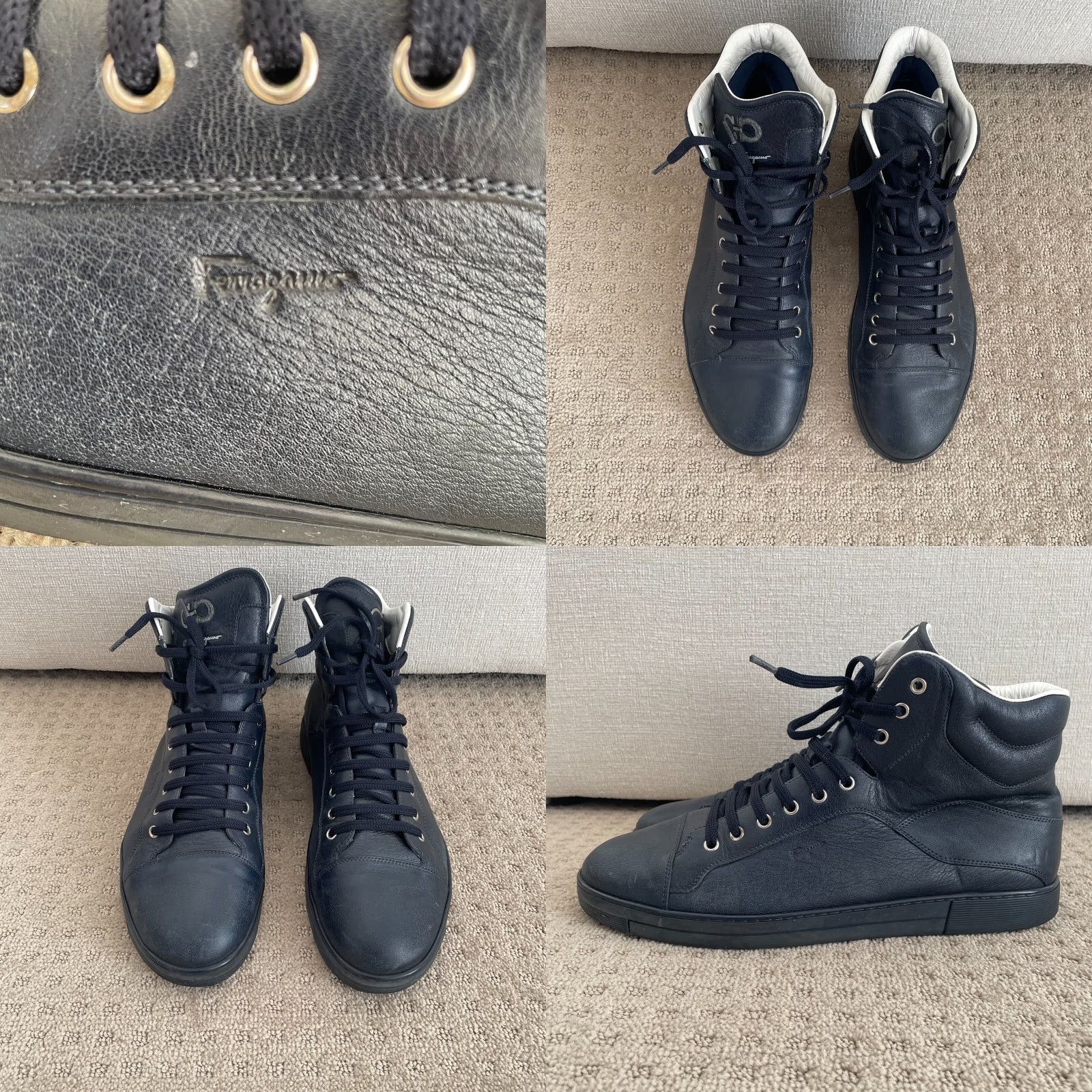 Salvatore Ferragamo Salvatore Ferragamo Stephen 2 High Top Sneaker Men 11.5 Navy Leather 34388 Size US L / EU 52-54 / 3 - 8 Thumbnail