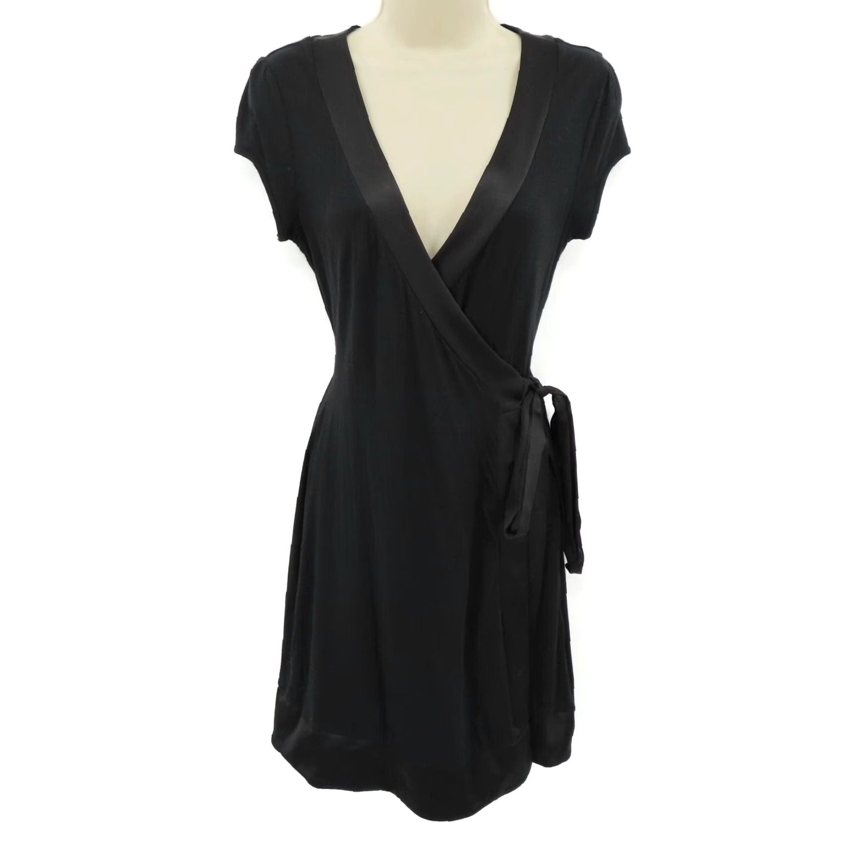 Express Express Wrap Dress Shirt Women XS Solid Black Satin Trim V Neck Cap Sleeve Cap Sleeve? Size XS / US 0-2 / IT 36-38 - 8 Thumbnail