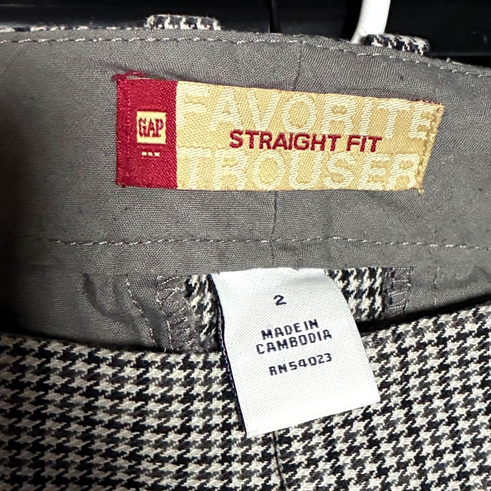 Gap GAP Favorite Straight Fit Trousers Houndstooth Pattern Women's 2 Pants Regular Black Wide Leg? Size 26" / US 2 / IT 38 - 5 Thumbnail