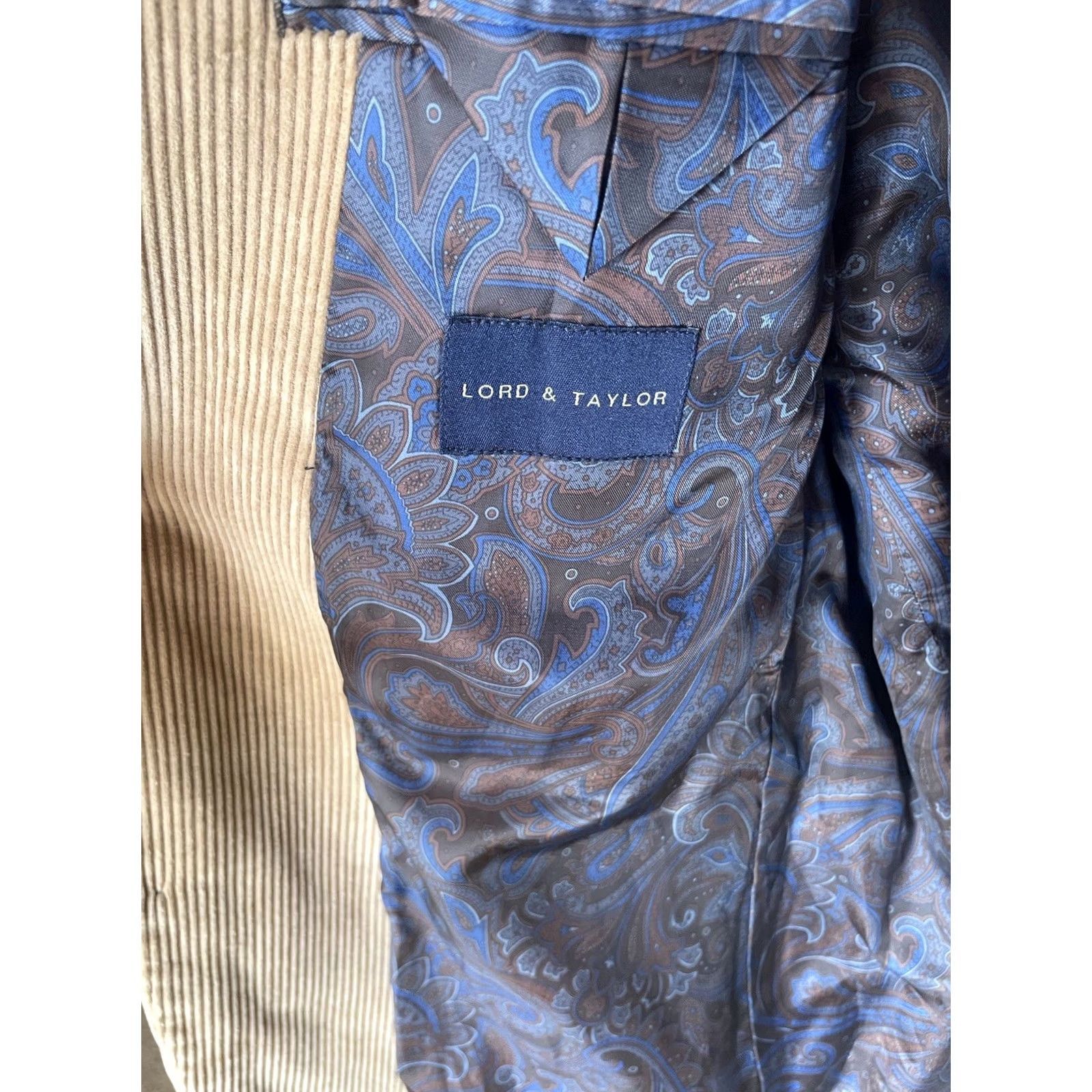 Ralph Lauren VINTAGE Lauren Ralph Lauren Sport Coat Blazer Mens 42R Corduroy Tan Two-Button Notch Lapel Regular Front Solid Beiges Size 42R - 8 Thumbnail