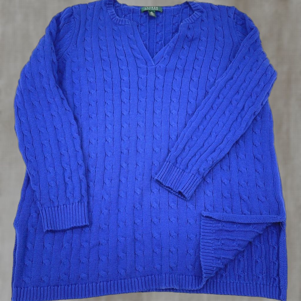 Ralph Lauren VINTAGE Lauren Ralph Lauren Sweater Women 1X Blue Cable-Knit V-Neck Pullover Regular Fit All Seasons Womens Women Size XL / US 12-14 / IT 48-50 - 1 Thumbnail