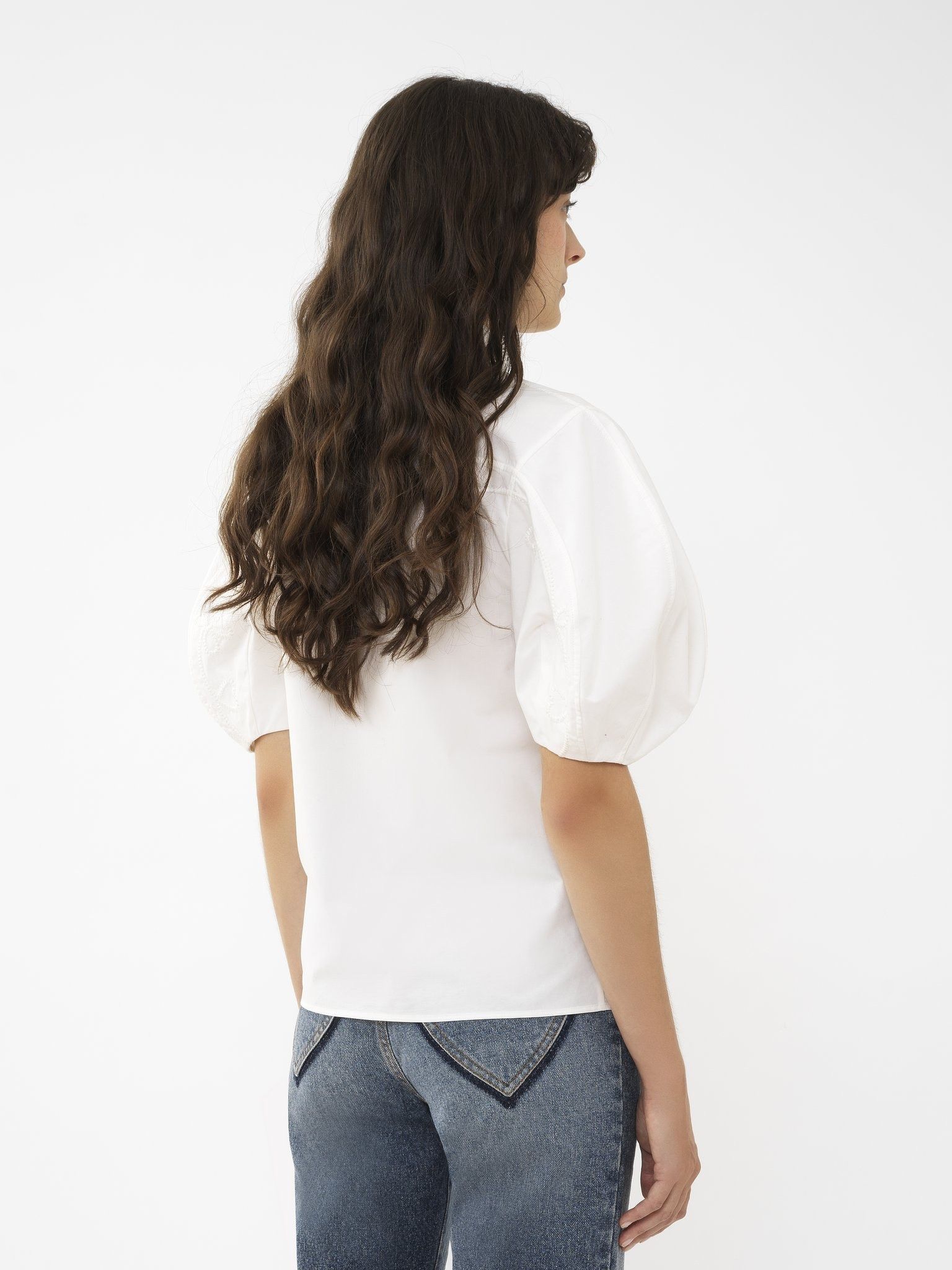 Chloe oc11z0525 Embroidered Balloon-Sleeve Shirt in White Size M / US 6-8 / IT 42-44 - 4 Thumbnail