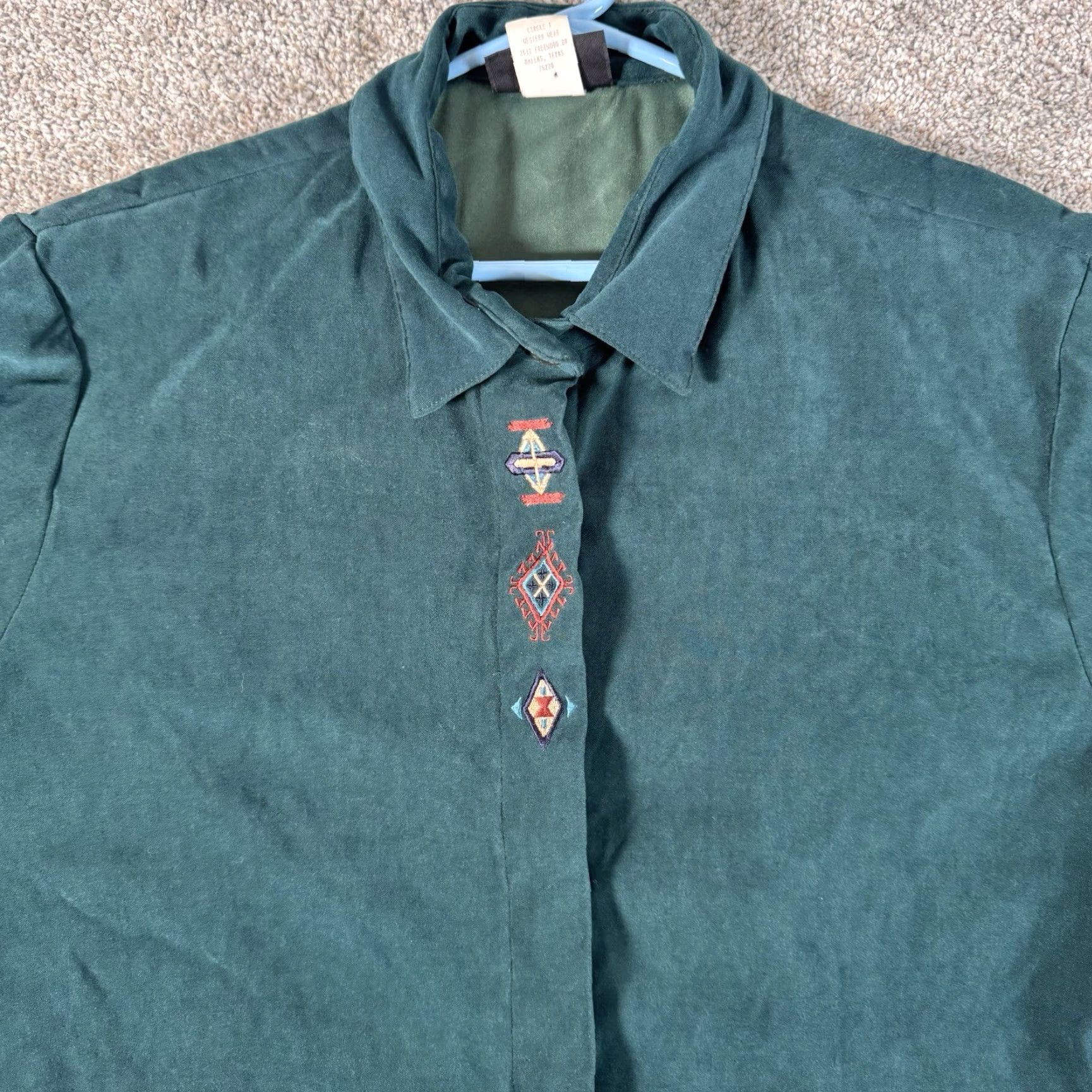 Vintage VINTAGE Roughrider Western Shirt XL Green Embroidered Aztec Cowboy Circle T 80s 90s Mens Long Sleeve Button-Up Size US XL / EU 56 / 4 - 4 Thumbnail