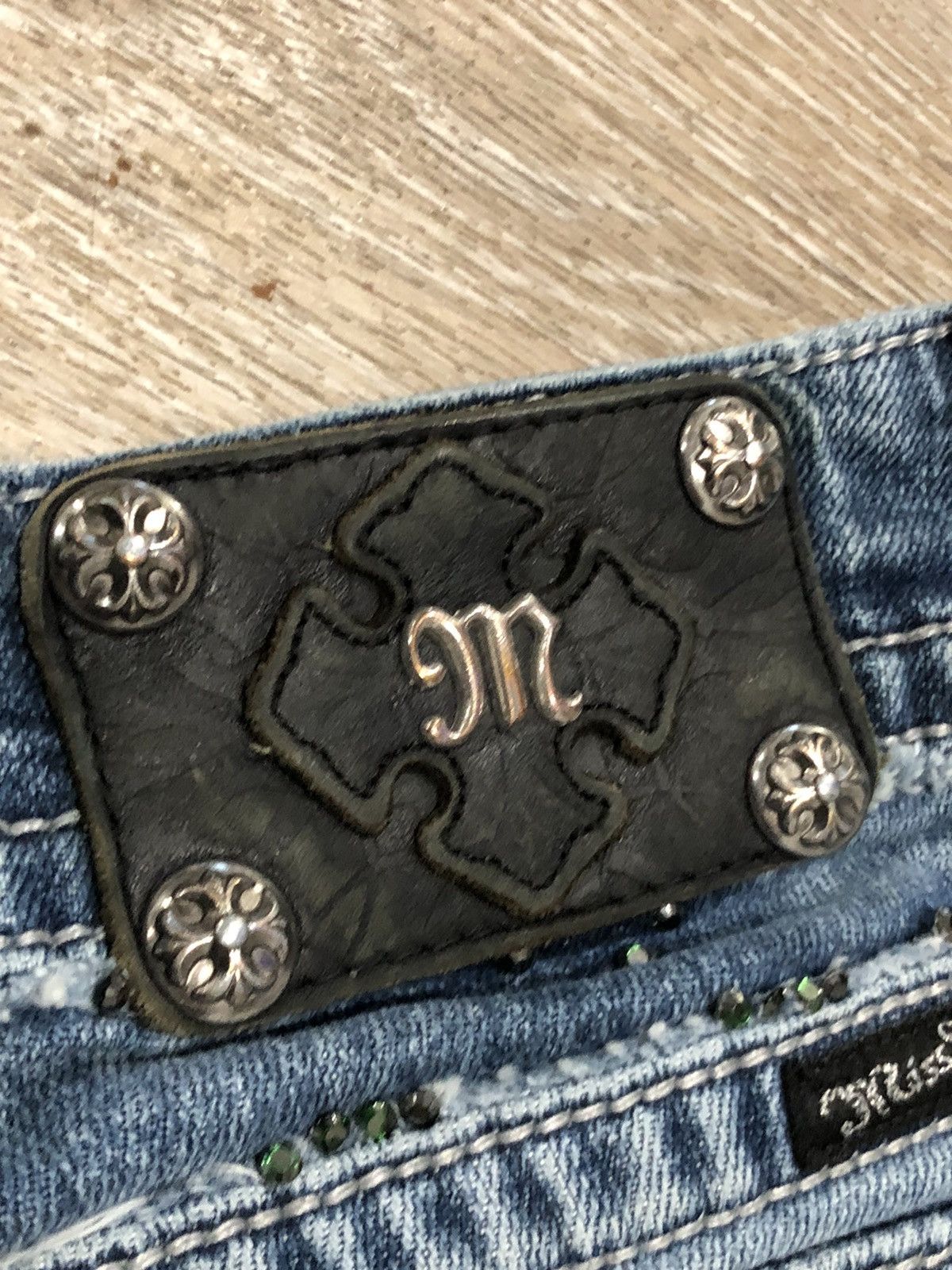 Miss Me Miss Me Jeans Womens 32 Blue Skinny JP4221RSKL flap Bling Size 33" - 4 Thumbnail