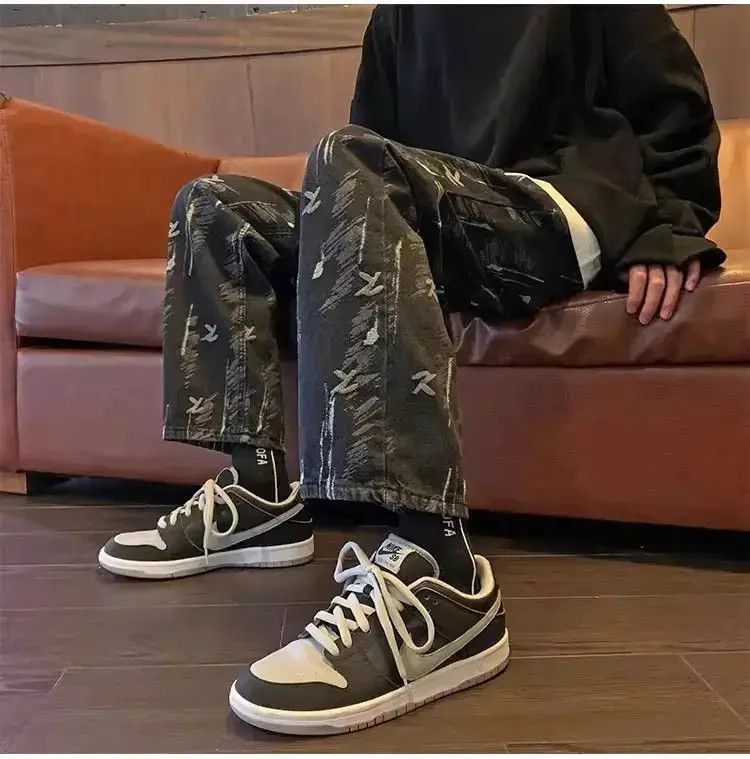 Japanese Brand Retro Straight Loose Jacquard Jeans Size US 32 / EU 48 - 6 Thumbnail