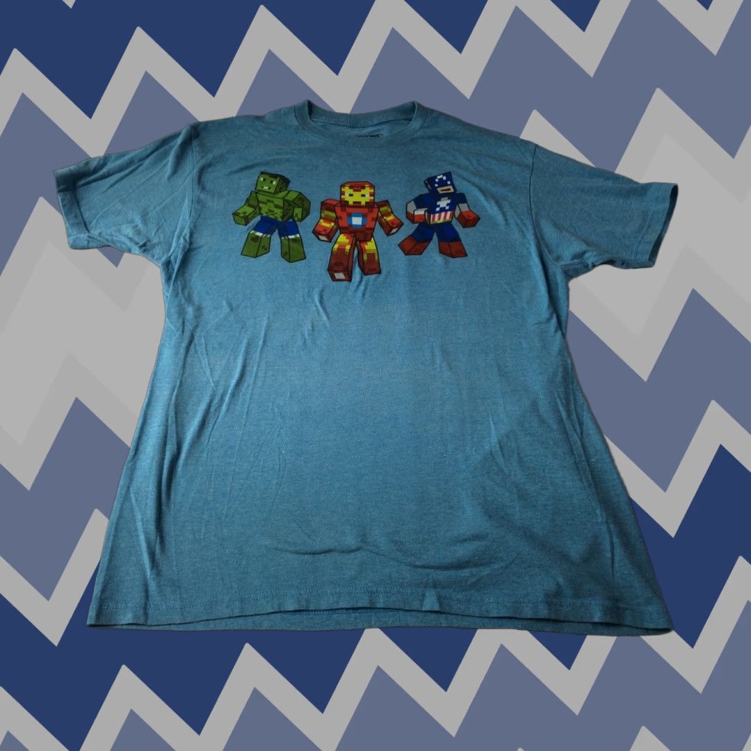 Vintage VINTAGE Marvel 8 Bit Superhero T Shirt Sz L EUC Blue Tee - Ironman Hulk Captain America Mens Shirt Graphic Tee 80s 90s Size US L / EU 52-54 / 3 - 1 Thumbnail