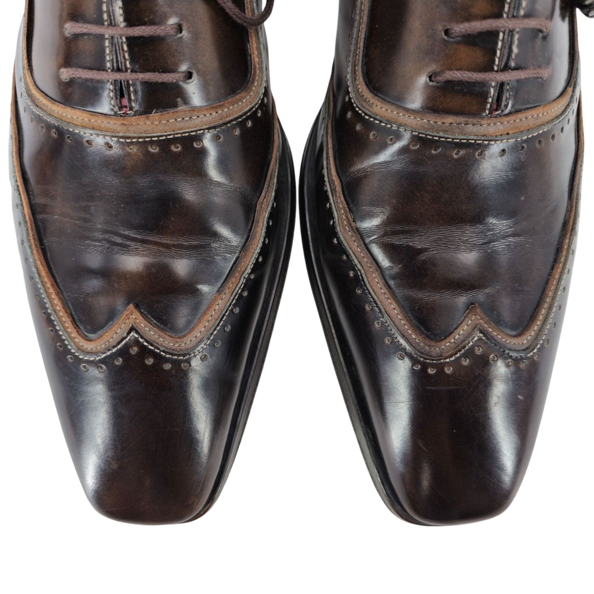 Mezlan Mezlan Custom Men 11.5 Brown Polished Leather Wingtip Oxford Size US 11.5 / EU 44-45 - 14 Thumbnail