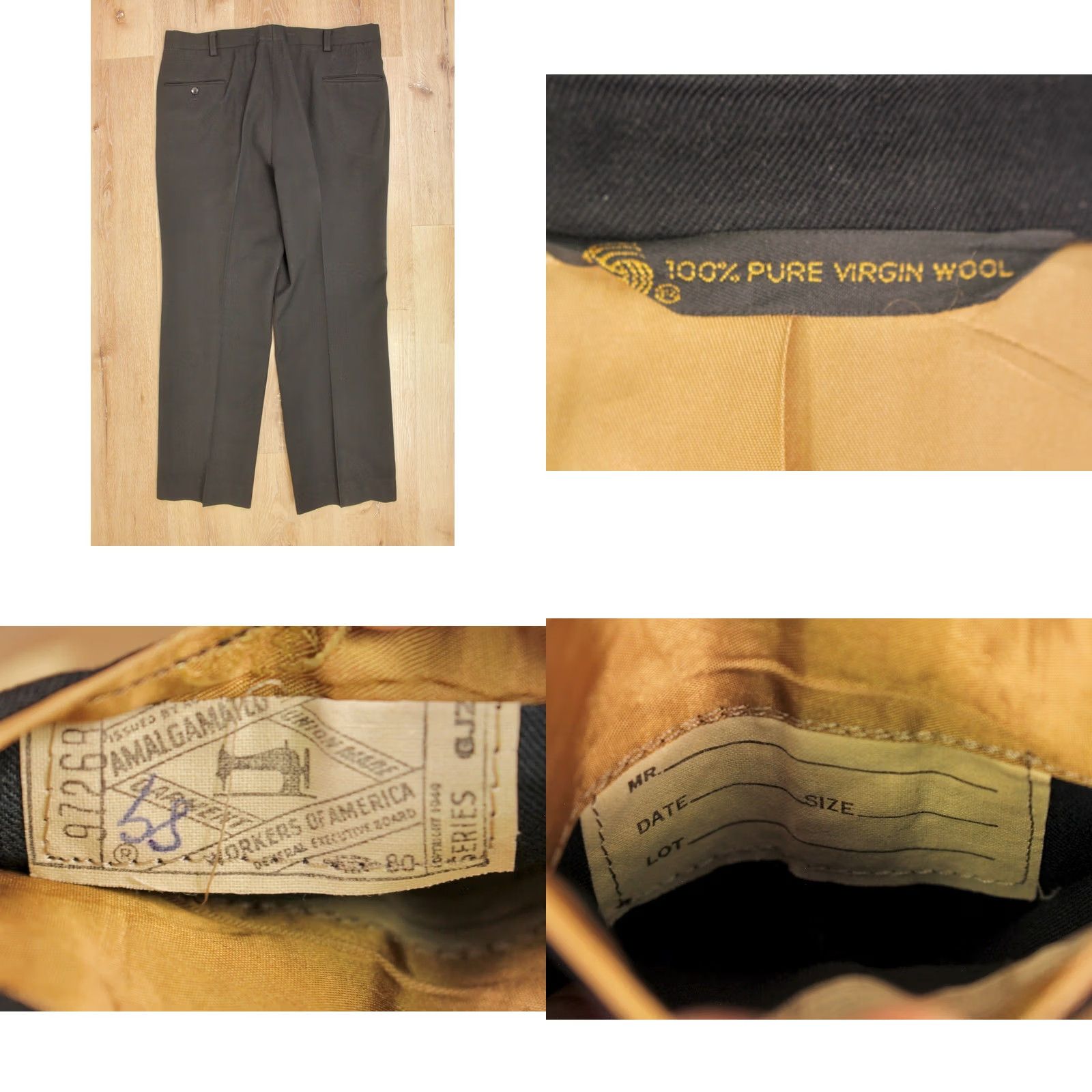 Vintage VINTAGE Men's VTG 60s 70s Black 2 PC Wool Suit Sz L 1960s 1970s Mens Suit Black Wool 1960s 1970s Size 38R - 8 Thumbnail