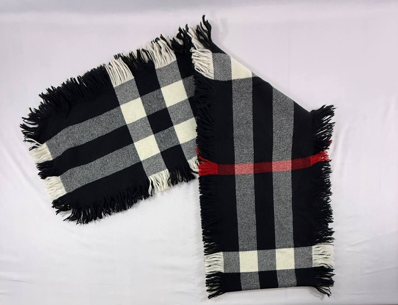 Burberry Wool Half Mega Fashion Plaid Check Fringe Scarf