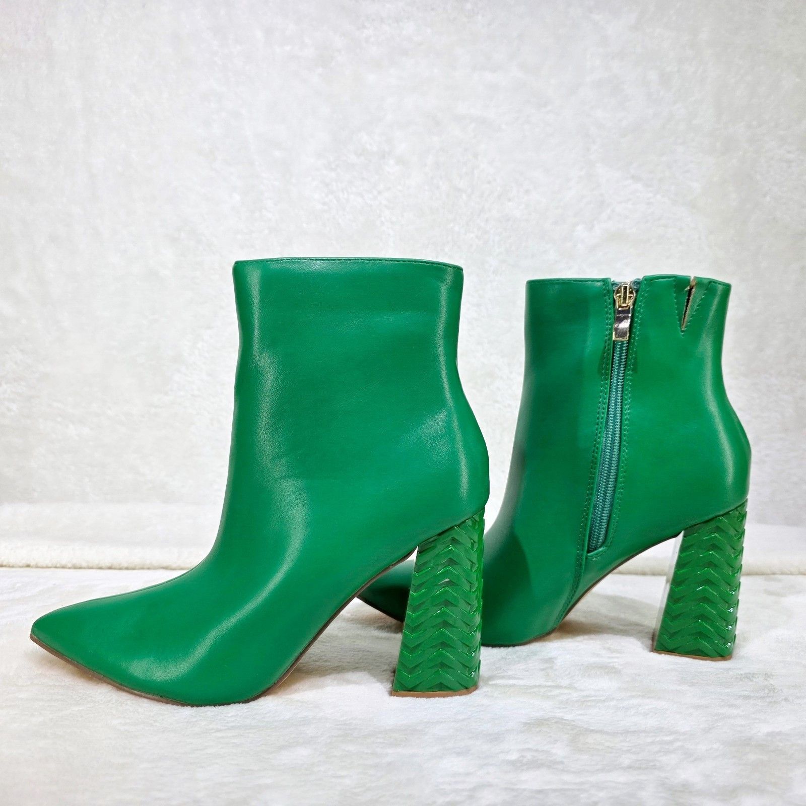 Other Florida Green Textured Block Heel Side Zip Ankle Boots (US Size US 8 / IT 38 - 2 Thumbnail