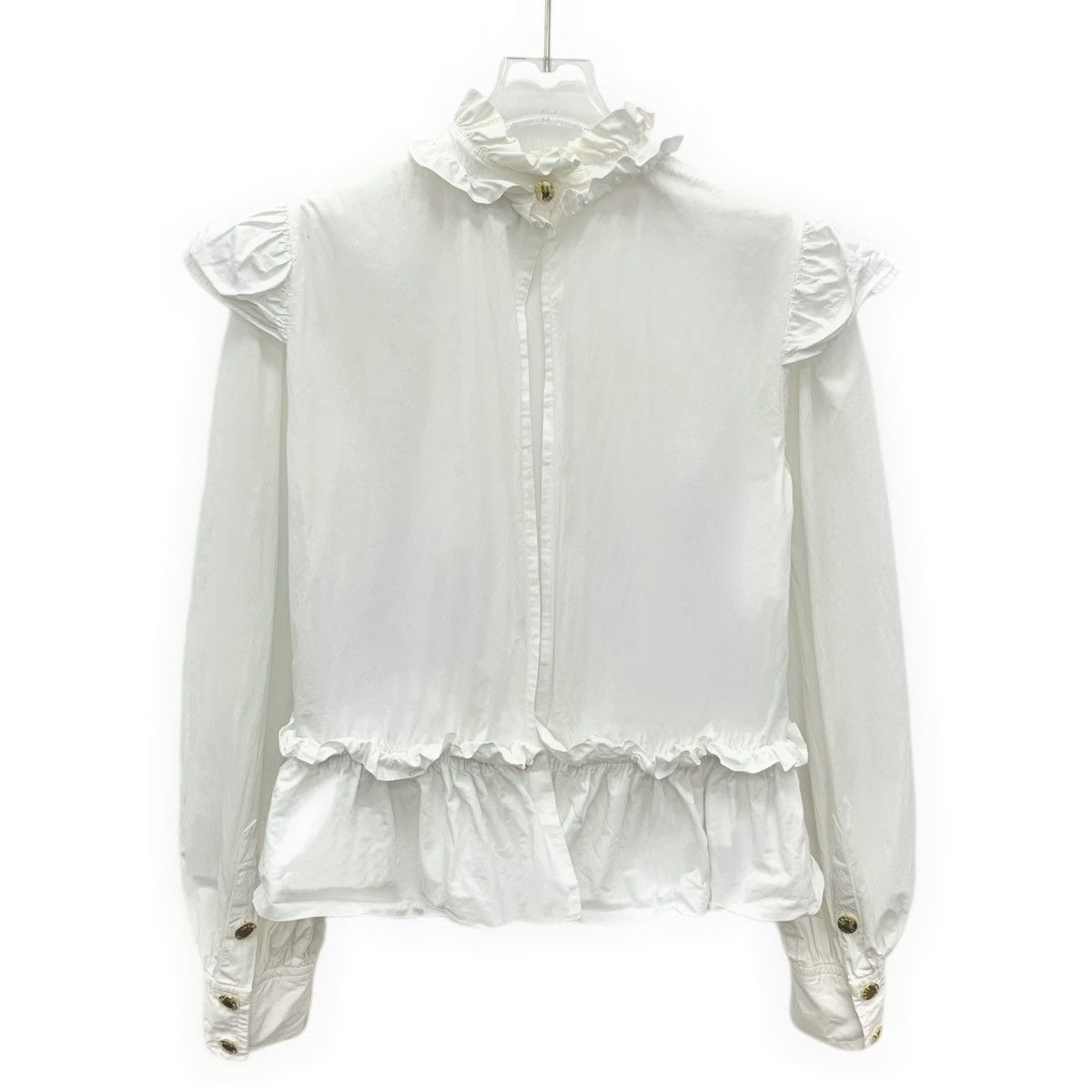 Ganni Ganni White Lace Trim Cotton Long Sleeve Shirt K26WX Size XS / US 0-2 / IT 36-38 - 2 Thumbnail