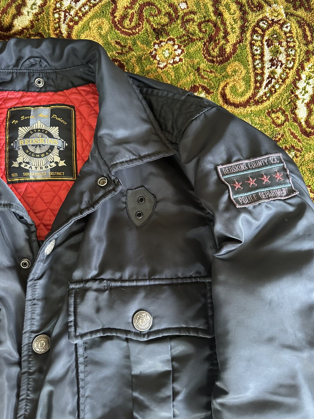 Vintage Vintage 90s Redskins Nylon Police Jacket Bomber Black red Size US M / EU 48-50 / 2 - 4 Thumbnail