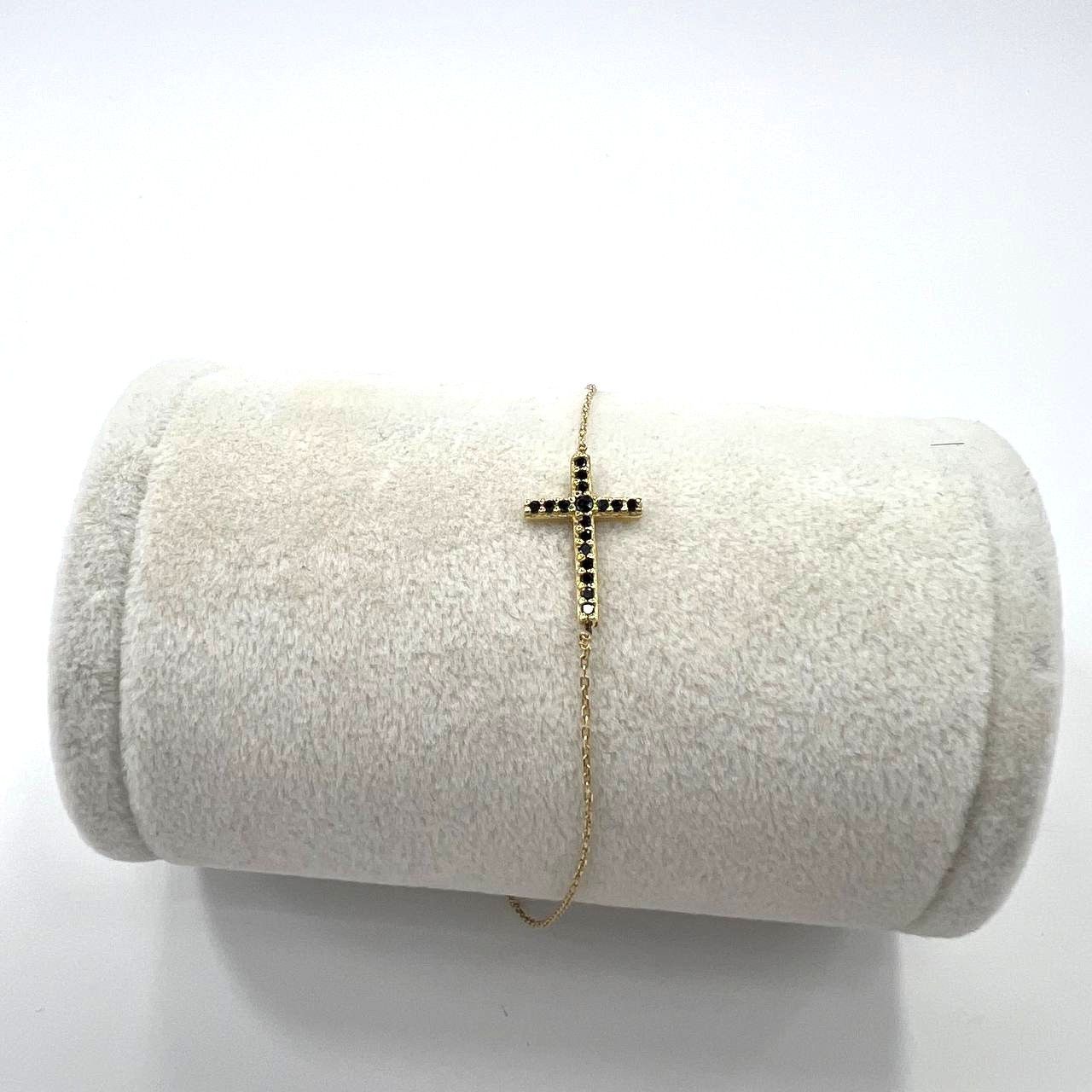 Other 14K yellow gold bracelet with black zircon cross Size ONE SIZE - 3 Thumbnail