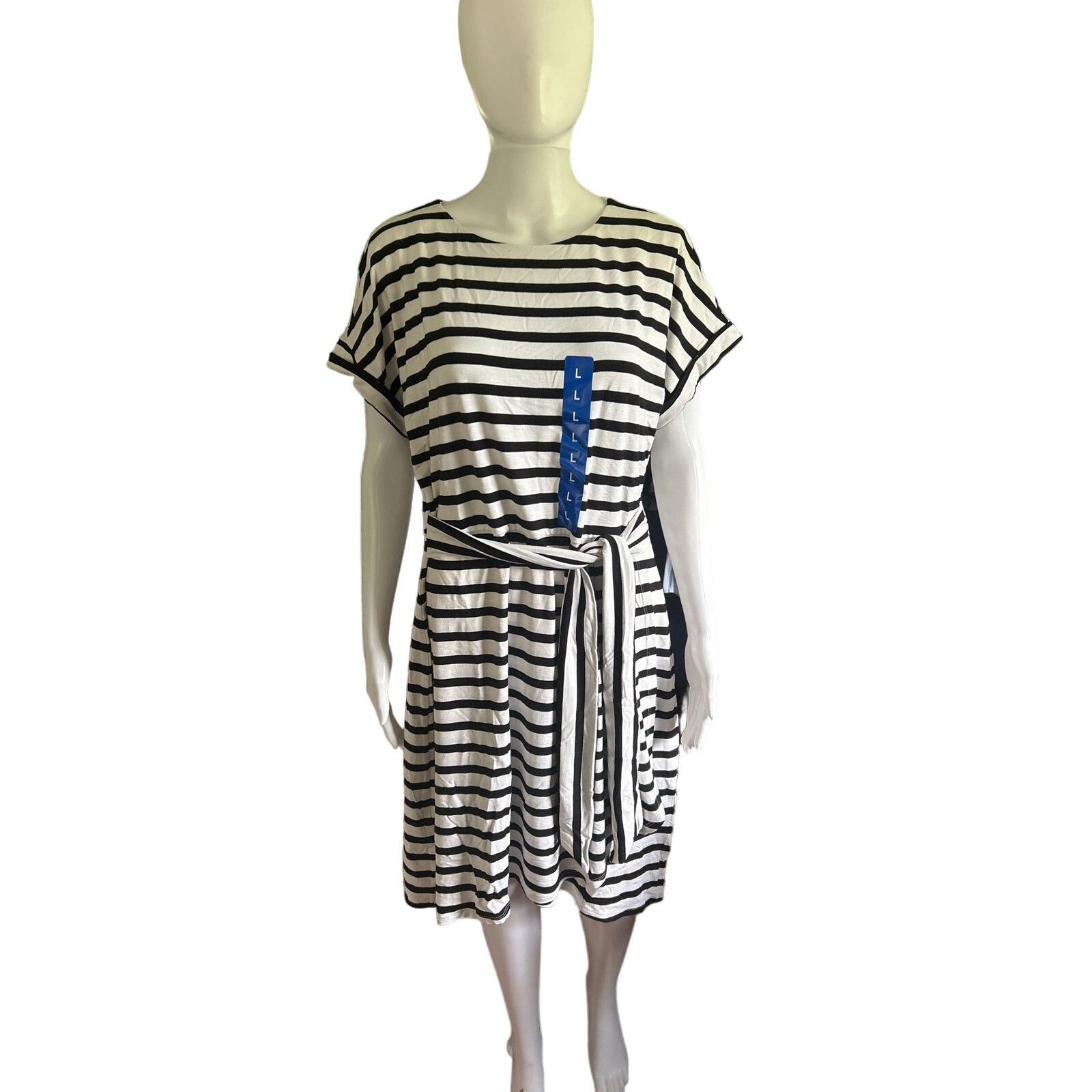 Chaps Chaps Women's Crewneck Black and White Stripe Knit Dress XXL Size XXL / US 16-18 / IT 52-54 - 2 Thumbnail