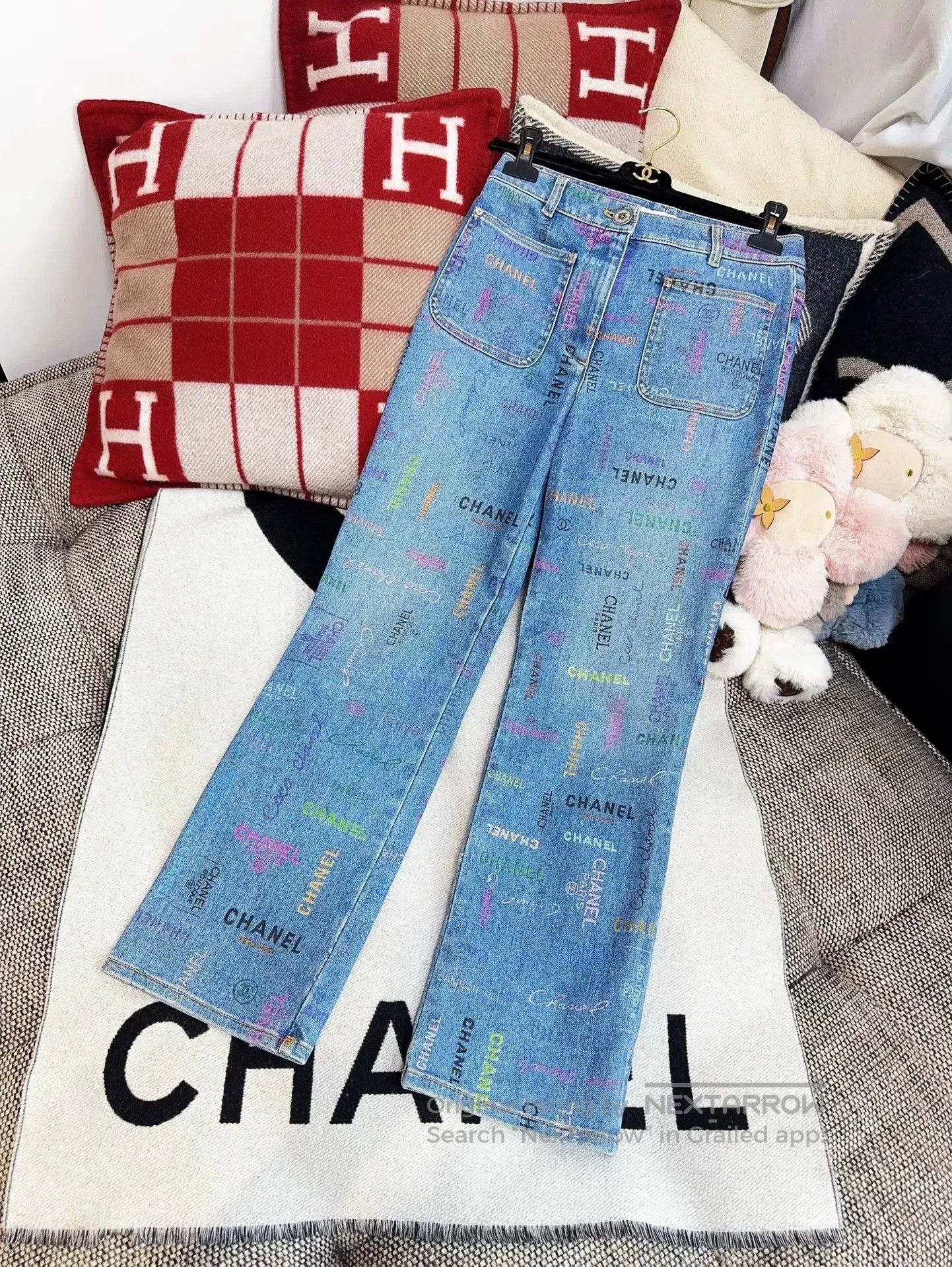 Chanel colorful chanel logo blue denim pants. Size US 38 / EU 54 - 2 Thumbnail