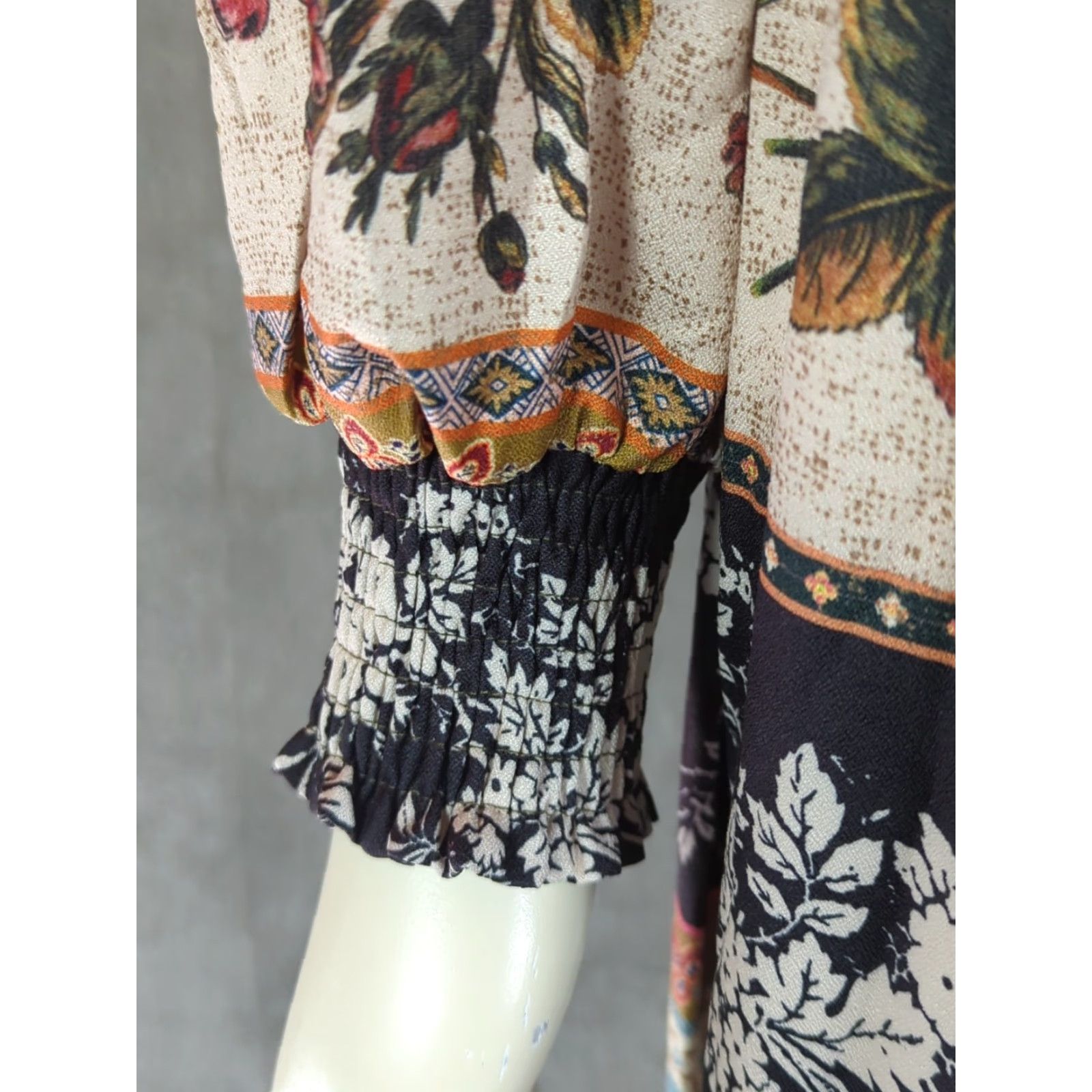 Halo Talisman Halo Maxi Boho Long Sleeve Dress S Button Front V-Neck Multicolor Patchwork Puff Sleeve Fruits? (Note: placeholder) Size S / US 4 / IT 40 - 4 Thumbnail